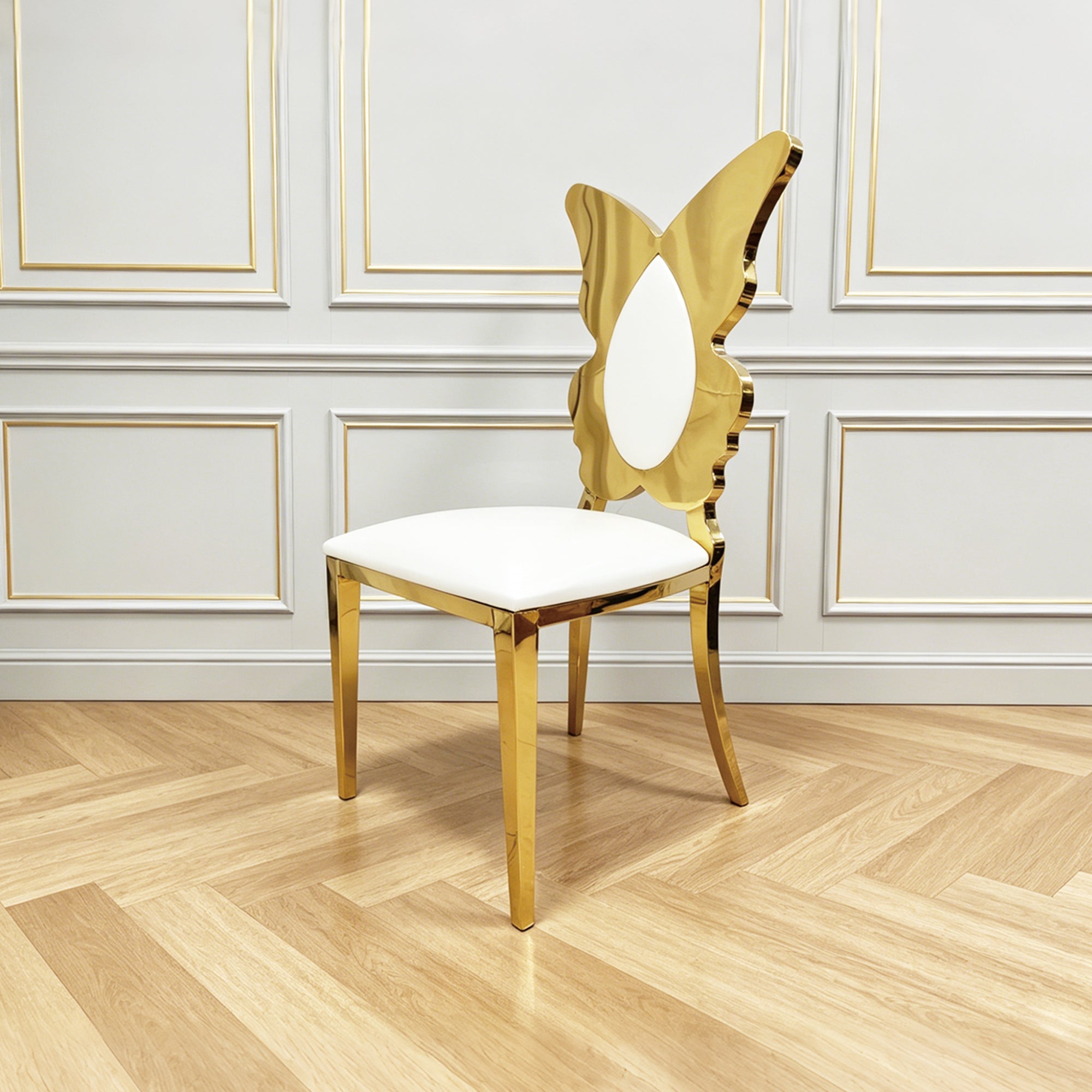 Dining Chairs And Kitchen Chairs, Modern Upholstered PU Leather Accent Chair with Stainless Steel Back And Legs, Gold