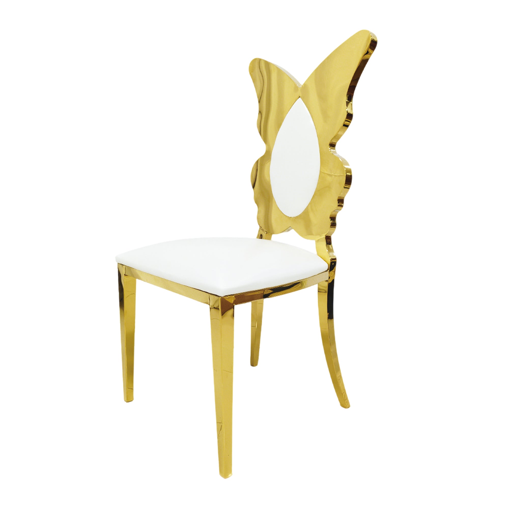 Dining Chairs And Kitchen Chairs, Modern Upholstered PU Leather Accent Chair with Stainless Steel Back And Legs, Gold
