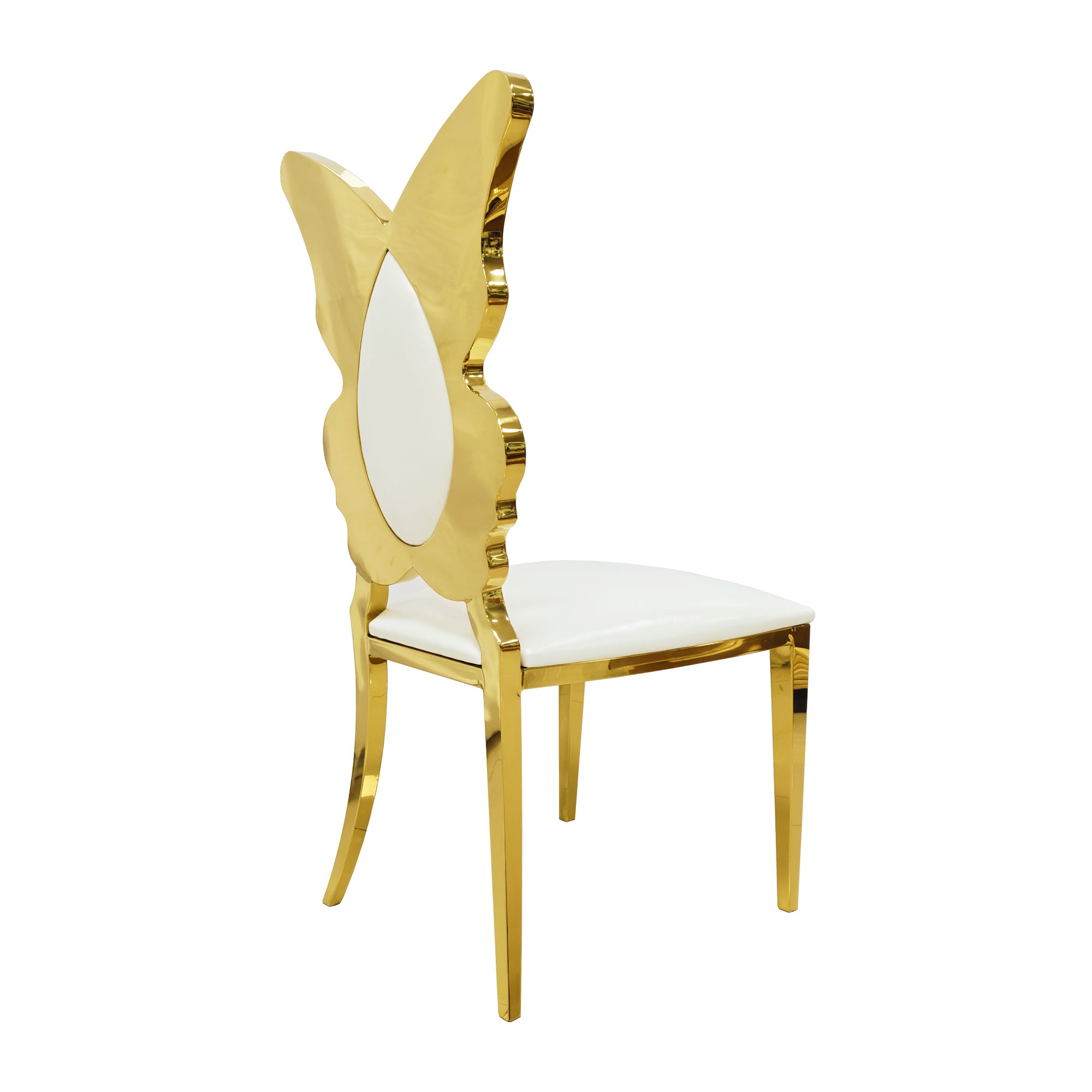 Dining Chairs And Kitchen Chairs, Modern Upholstered PU Leather Accent Chair with Stainless Steel Back And Legs, Gold