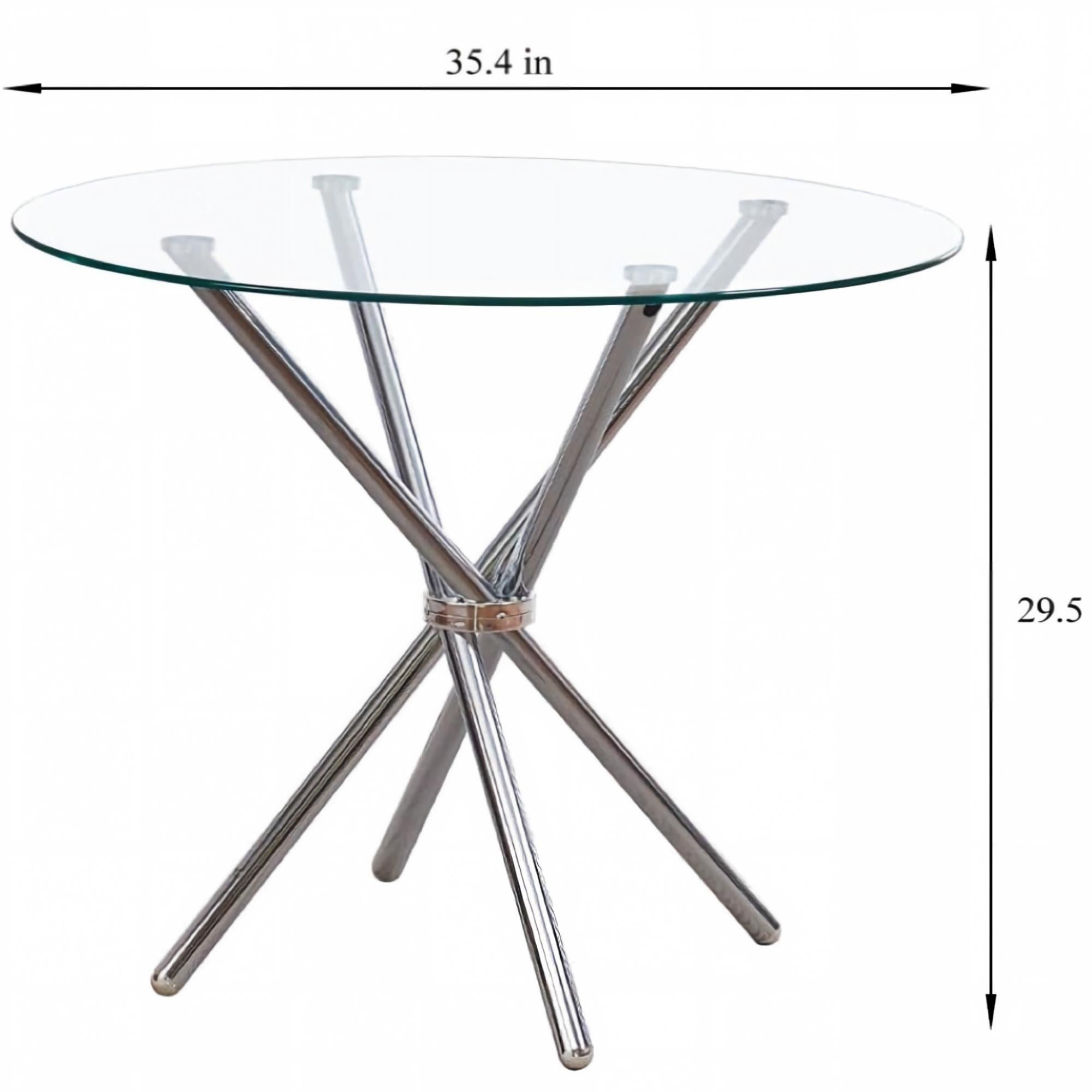 Glass Dining Table Round Kitchen Table with 4 Silver Chrome Legs-DT007