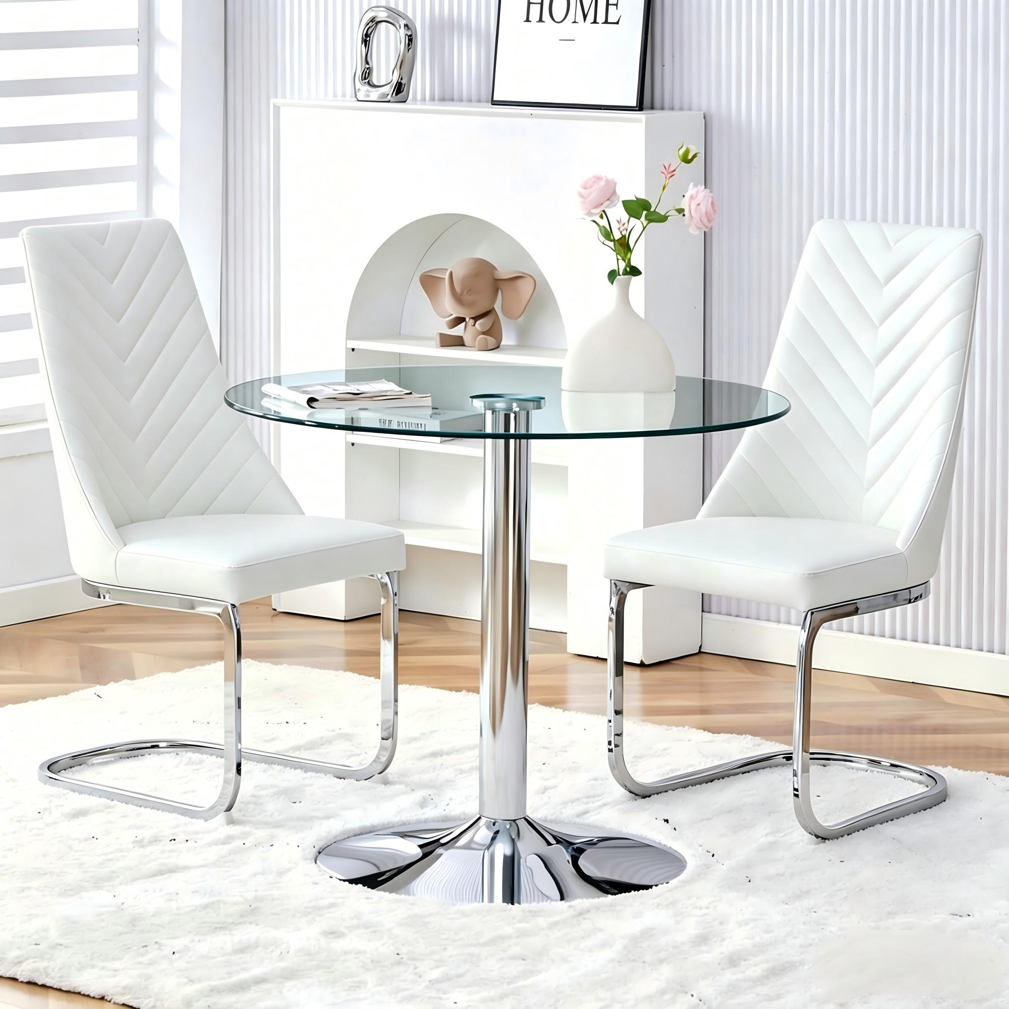 Clear Glass Round Dining Table with Chrome Metal Base-DT008