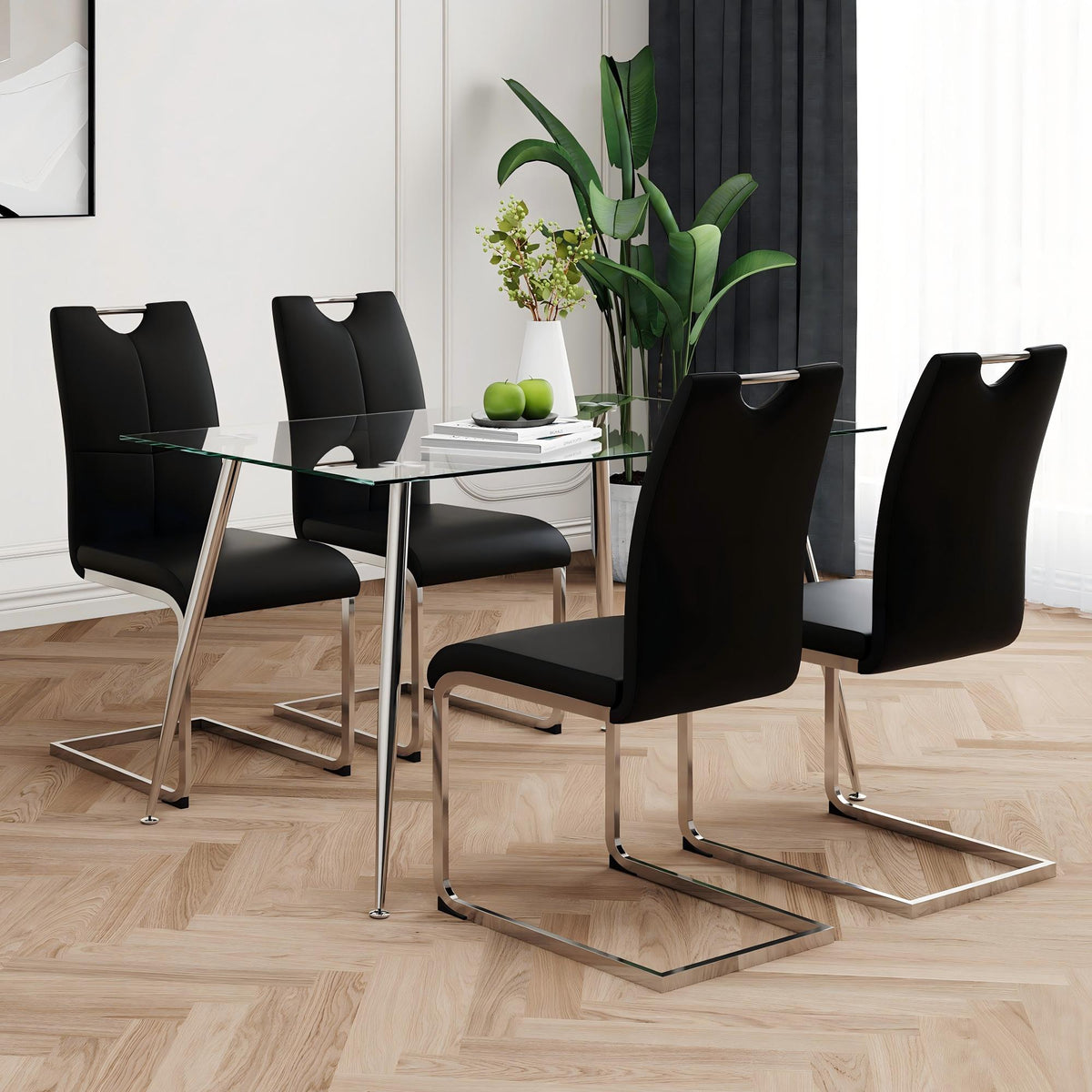 Modern Simple Rectangular Glass Dining Table, Solid Tempered Glass Tabletop-DT009