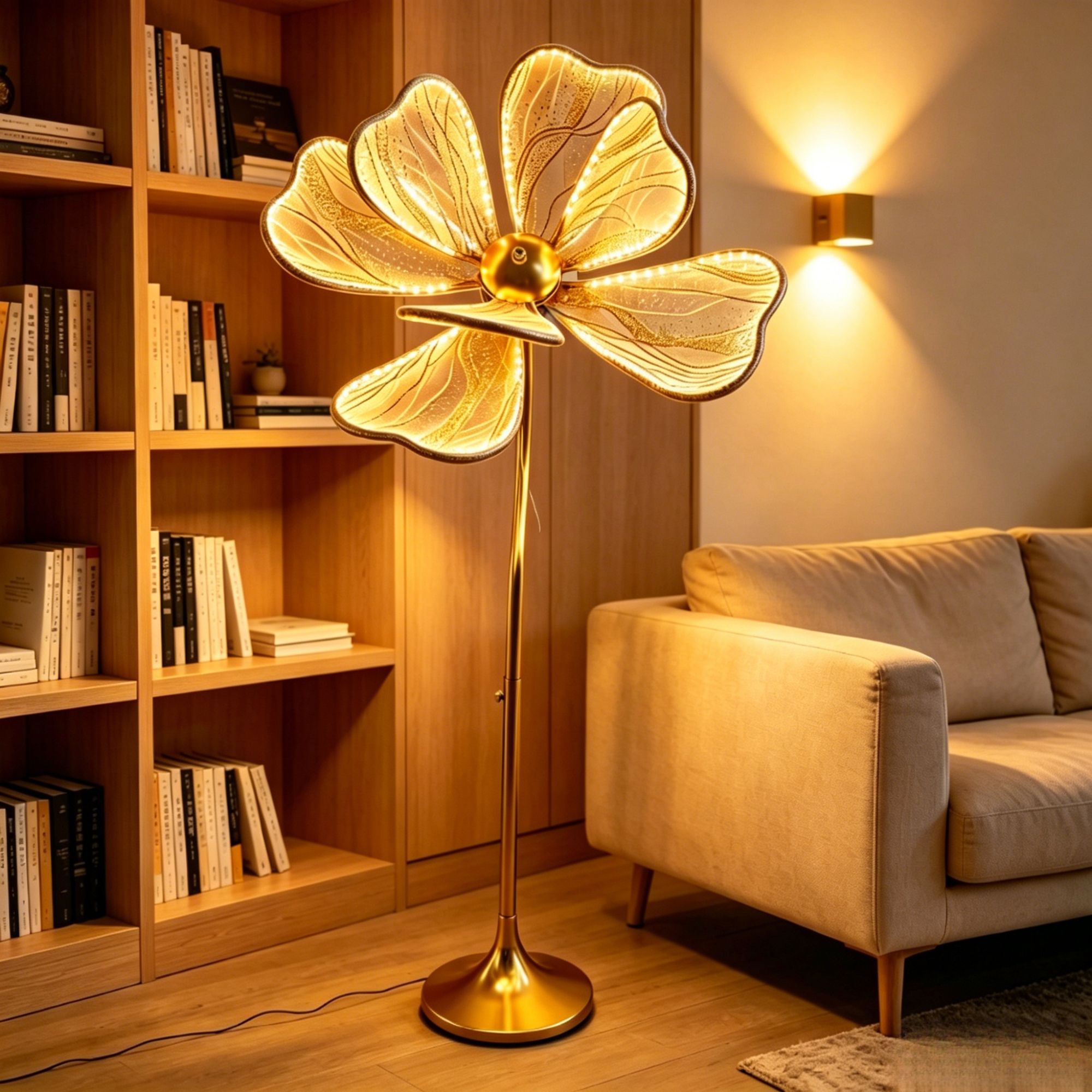 3D Peony LED Floor Lamp, Gold Adjustable Wedding Aisle Decor Light