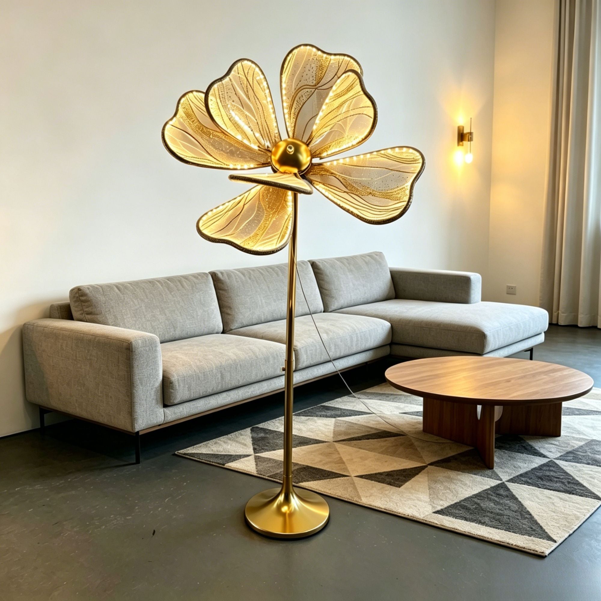 3D Peony LED Floor Lamp, Gold Adjustable Wedding Aisle Decor Light