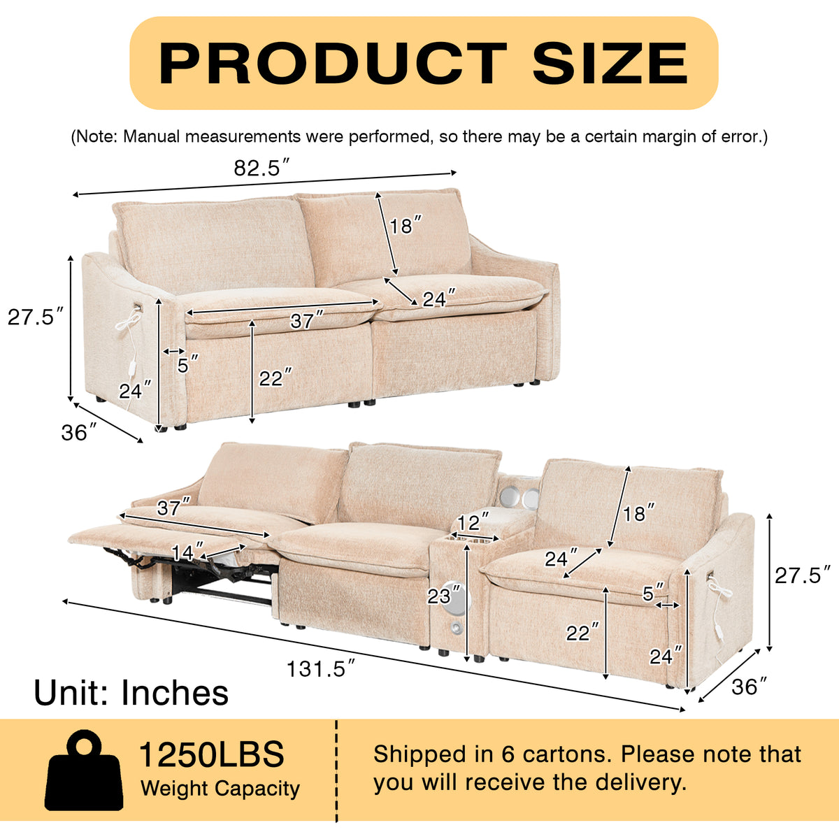 Brown Electric Recliner Sofa Set