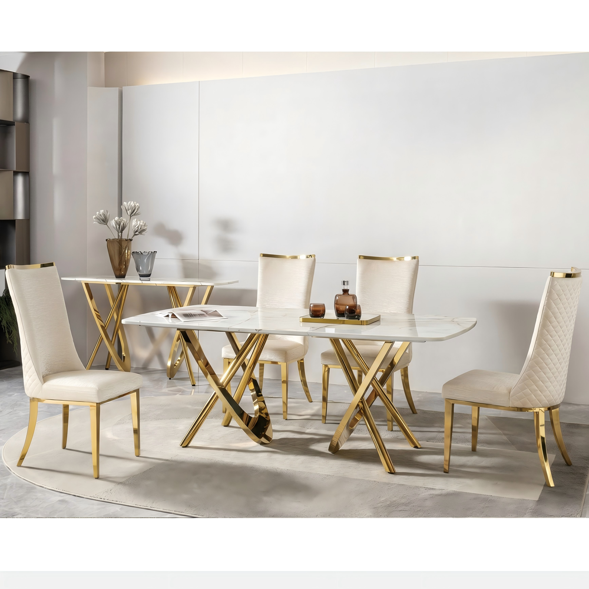 stainless steel dining chairs, high back upholstered dining chairs, cream pu leather dining chairs