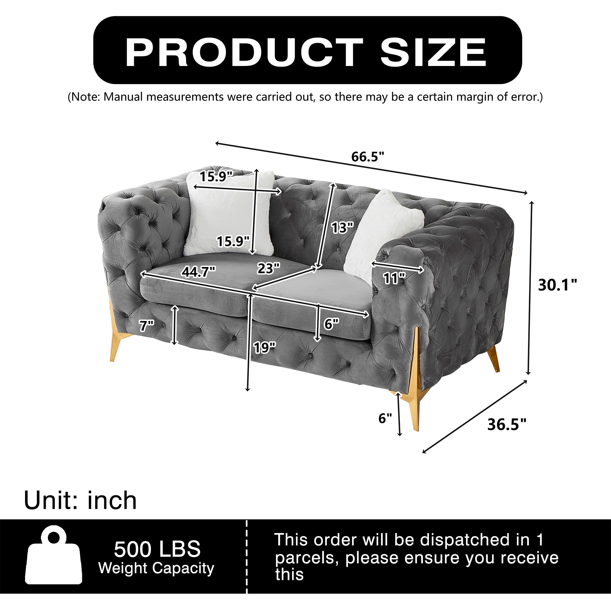 Grey 2S Chesterfield Sofa, Tufted Velvet Sofa, 2 Seater Sofa, Living Room Couch, Classic Button Tuft Sofa