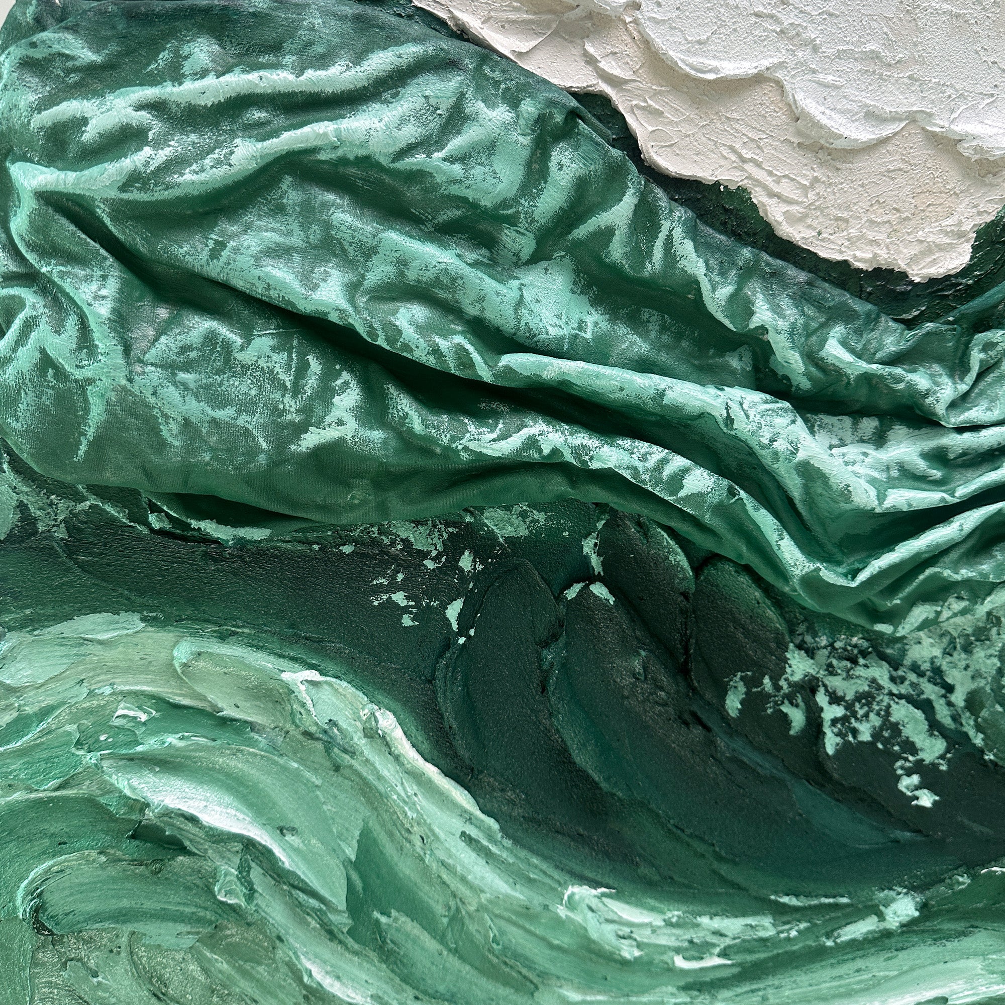 Pure Handmade Abstract Green Textured Ocean Wave Linen Canvas Oil Painting