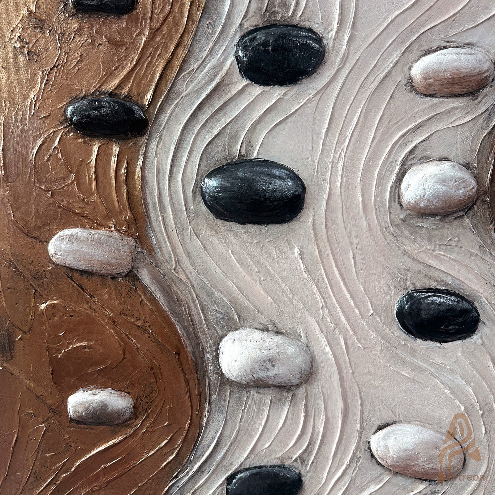Pure Handmade Wabi Sabi Neutral 3D Stone Impasto Abstract Oil Painting