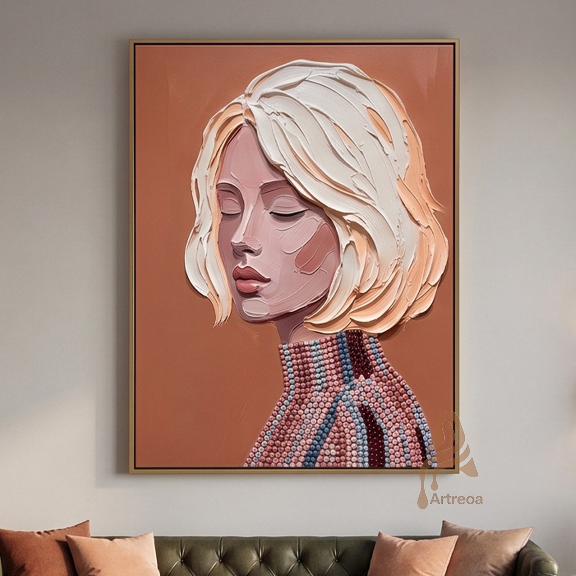Thick Impasto Oil Painting Abstract Female PortraitModern Home Decor Artwork