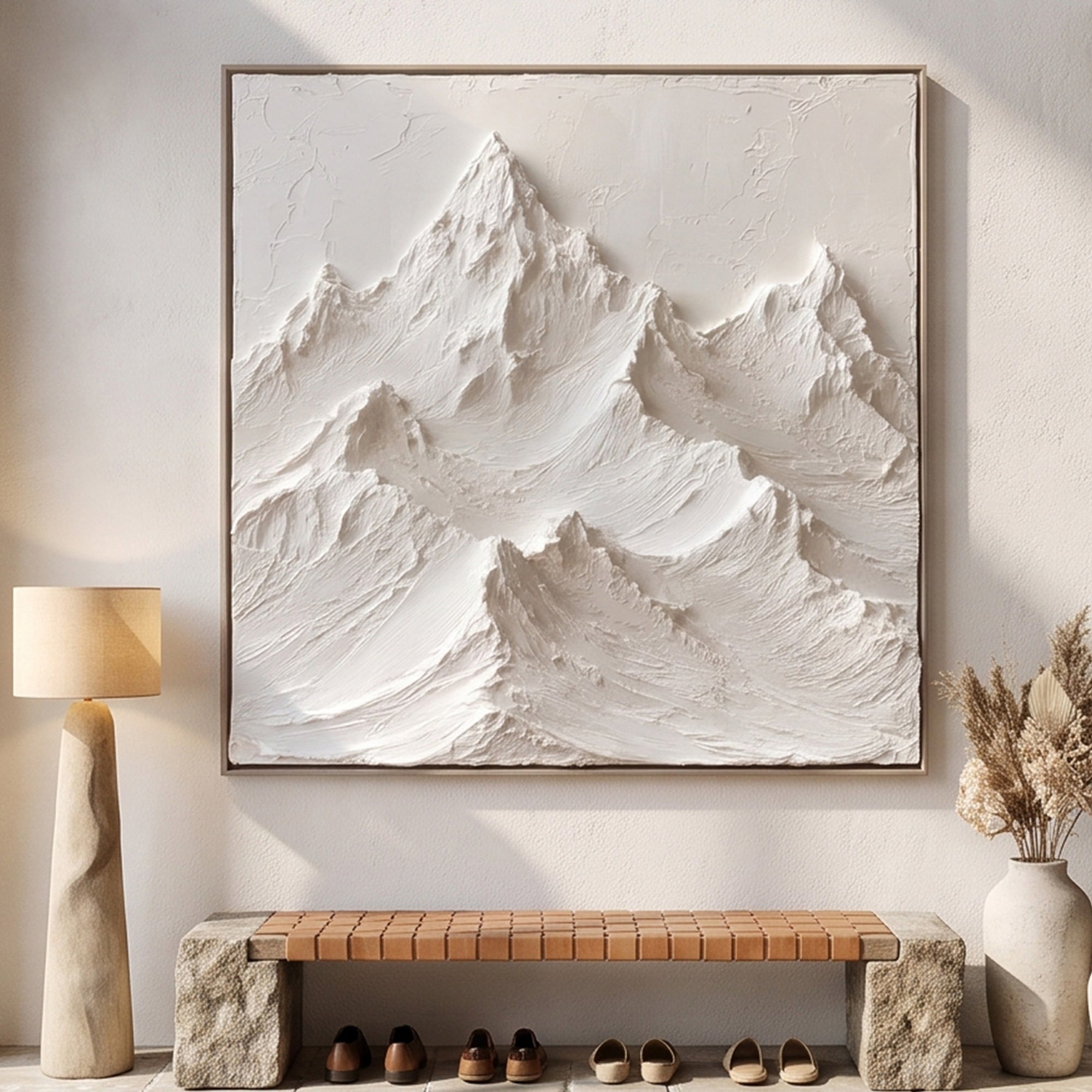 Handmade Monochrome Mountain 3D Relief Landscape Canvas Decor