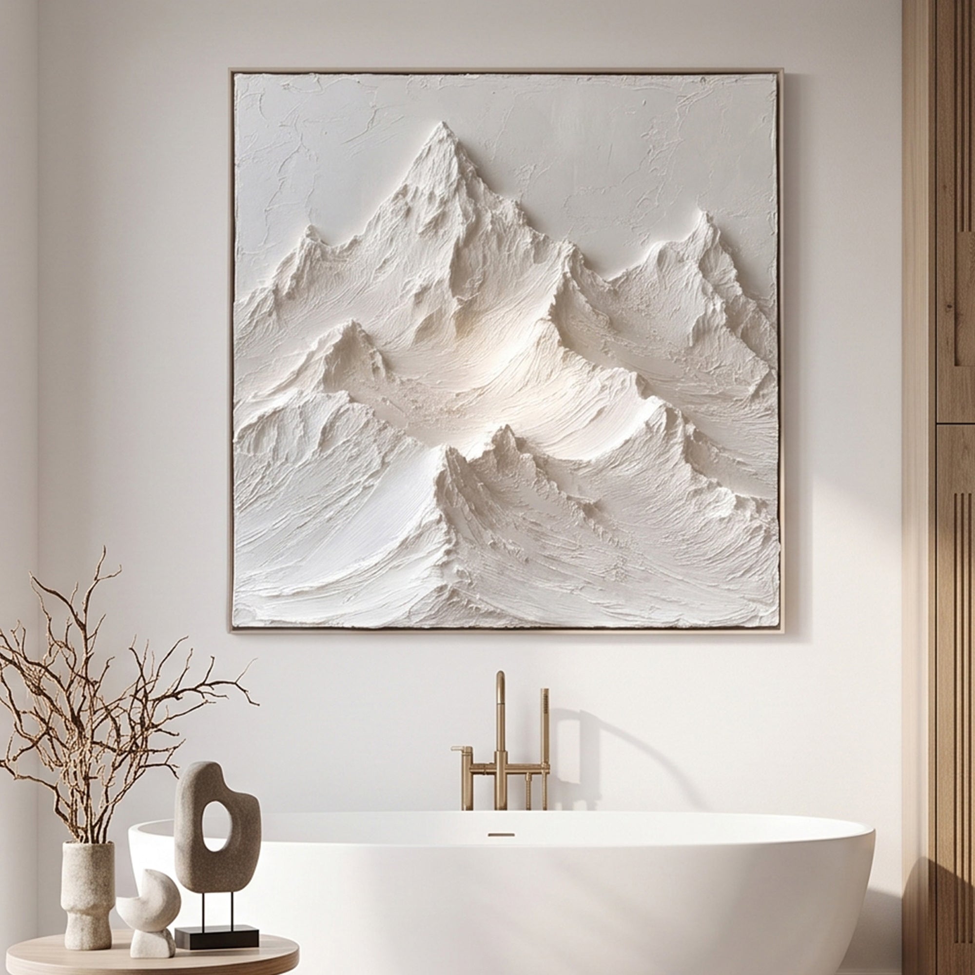 Handmade Monochrome Mountain 3D Relief Landscape Canvas Decor