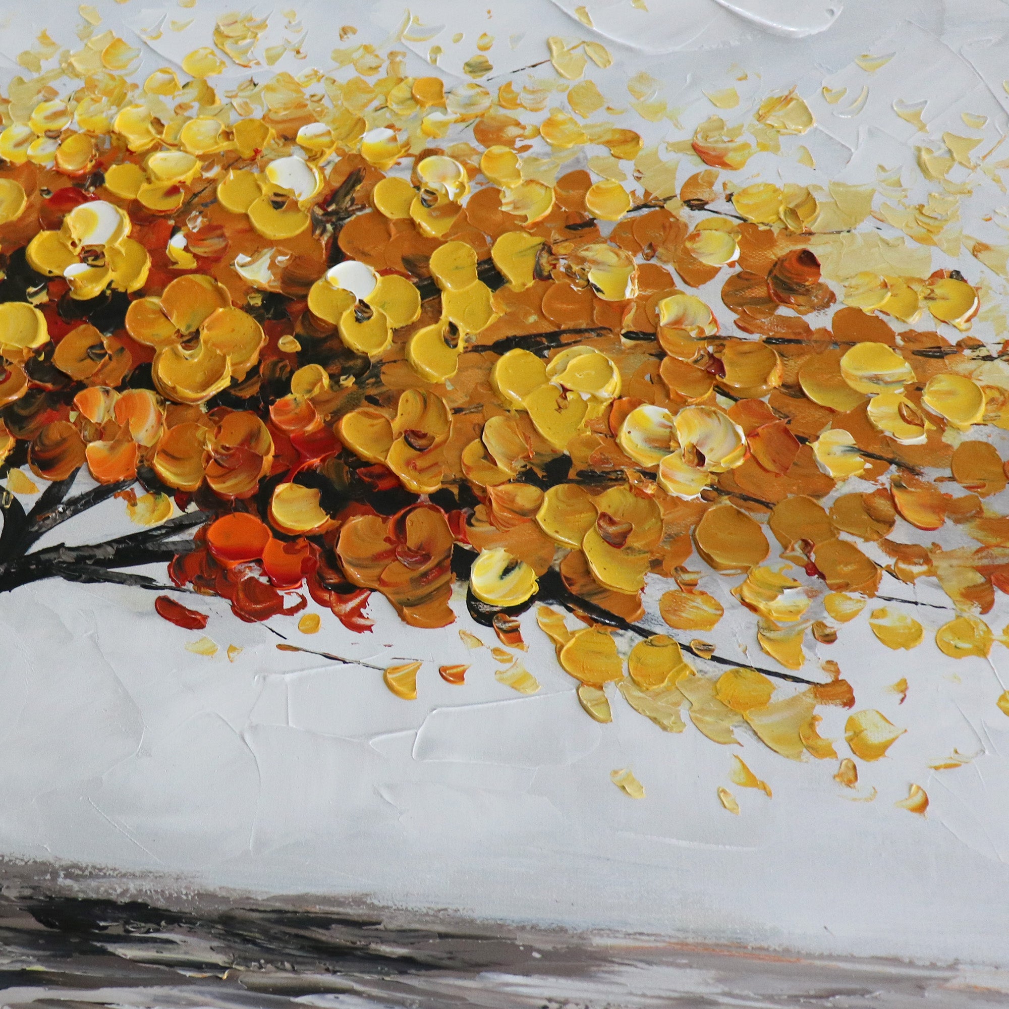 Handmade Yellow Leaf Tree Textured Landscape Square Home Decor