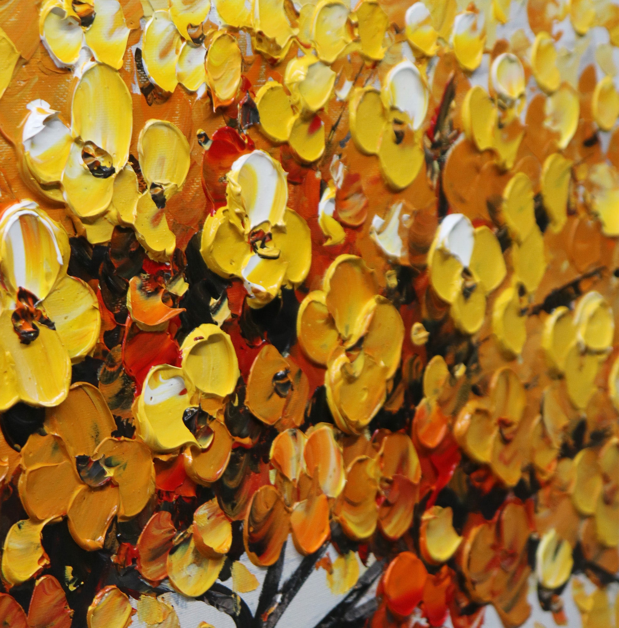 Handmade Yellow Leaf Tree Textured Landscape Square Home Decor