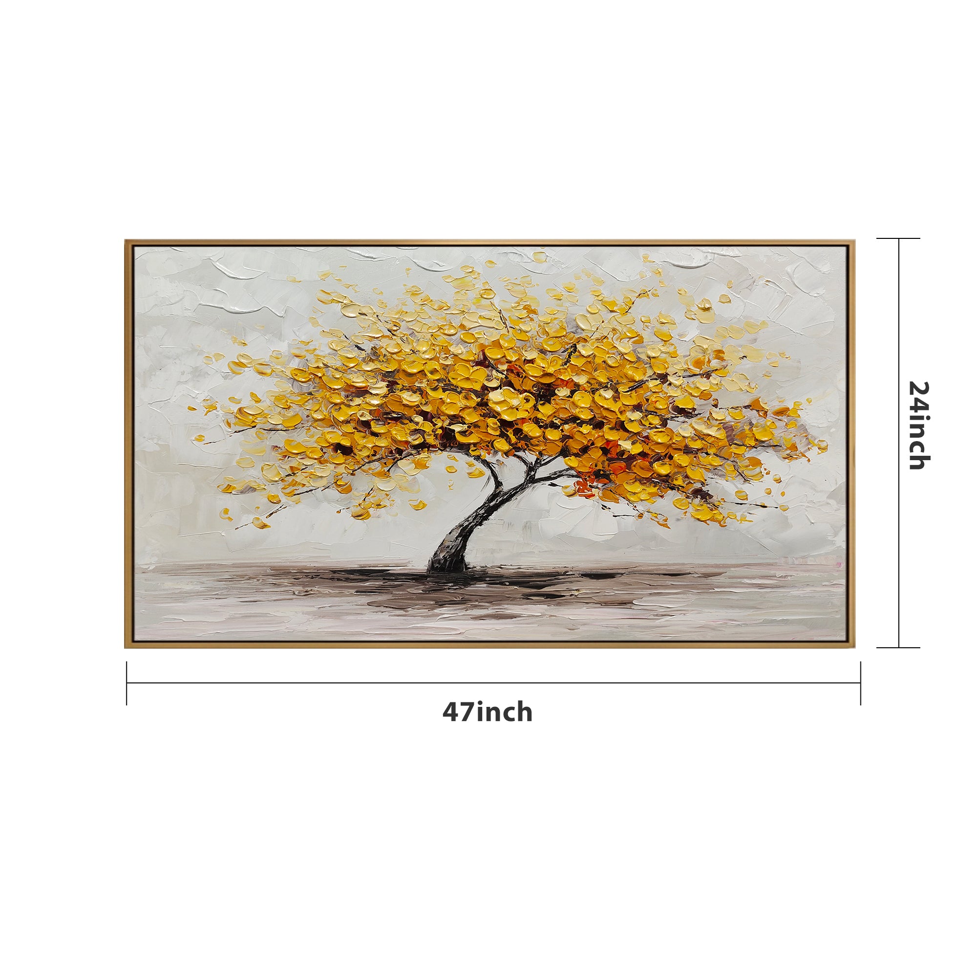 Handmade Yellow Leaf Tree Textured Landscape Square Home Decor