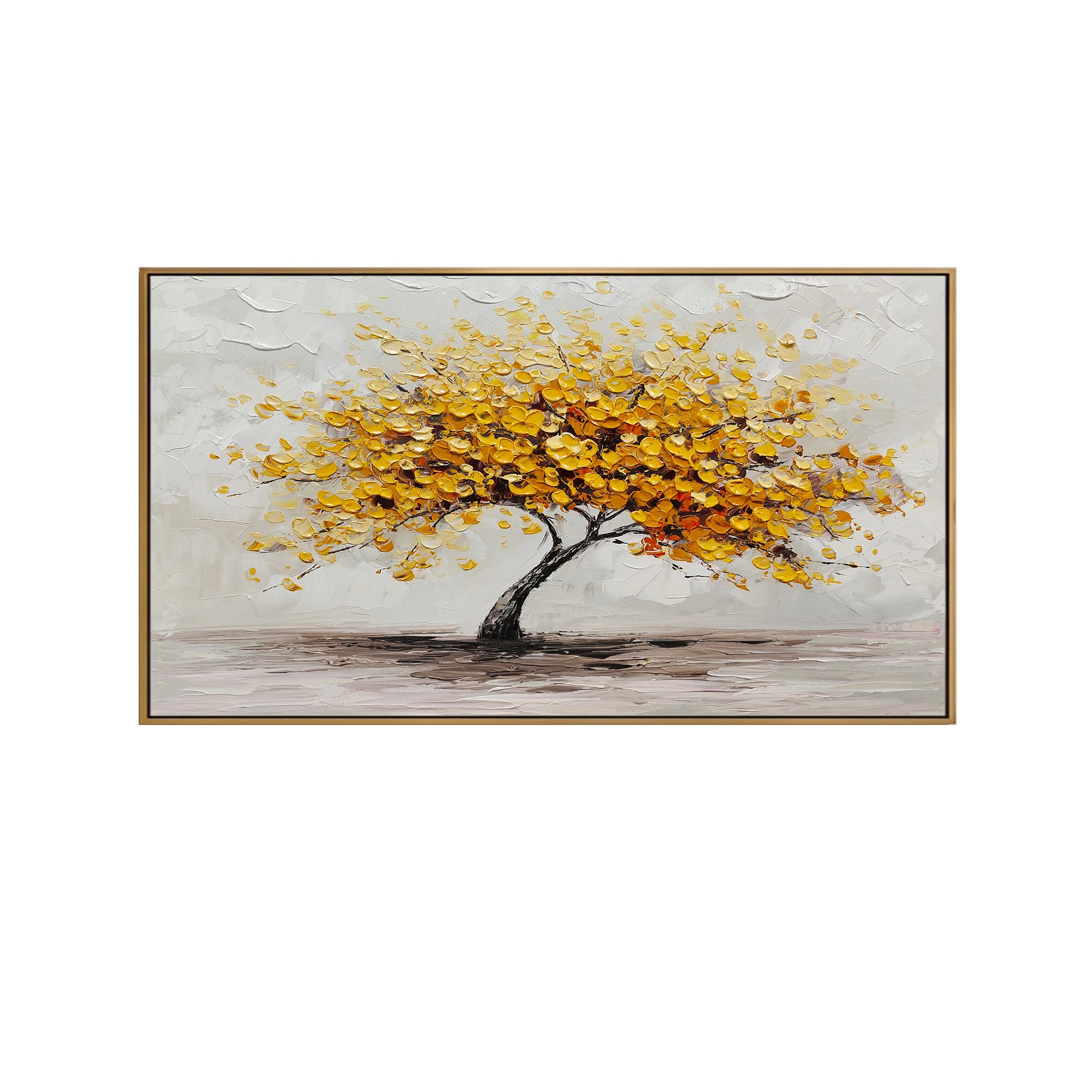 Handmade Yellow Leaf Tree Textured Landscape Square Home Decor