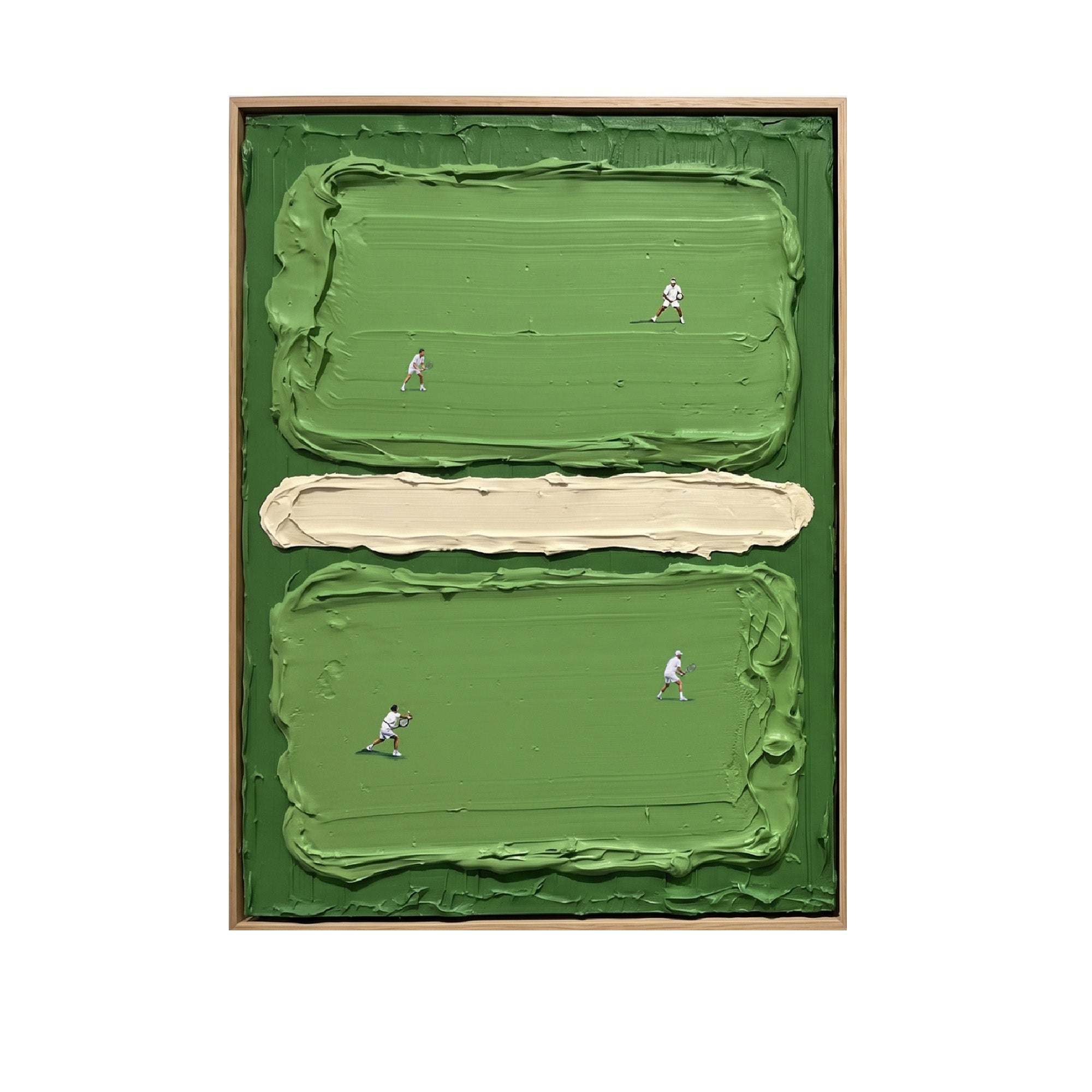 Pure Handmade Cream Green Impasto Tennis Sports Decor Canvas