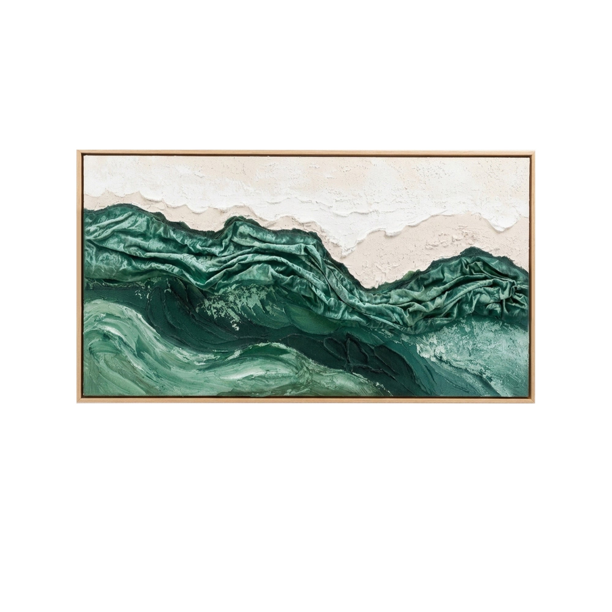 Pure Handmade Abstract Green Textured Ocean Wave Linen Canvas Oil Painting