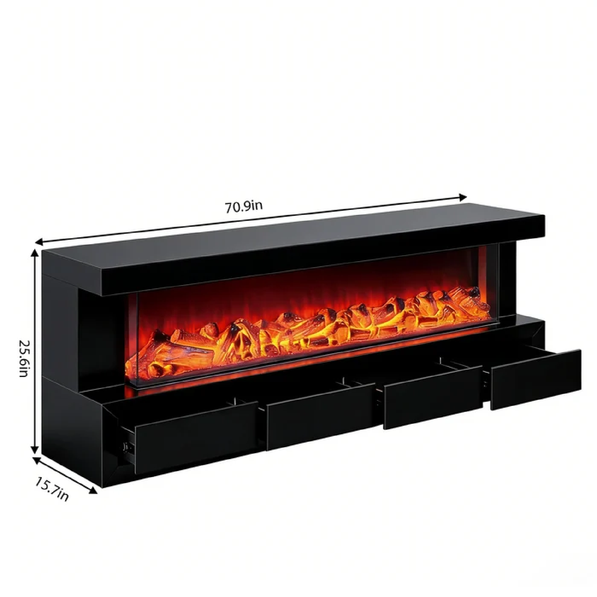 TV stand LED mirrored Fireplace Cici-BLK