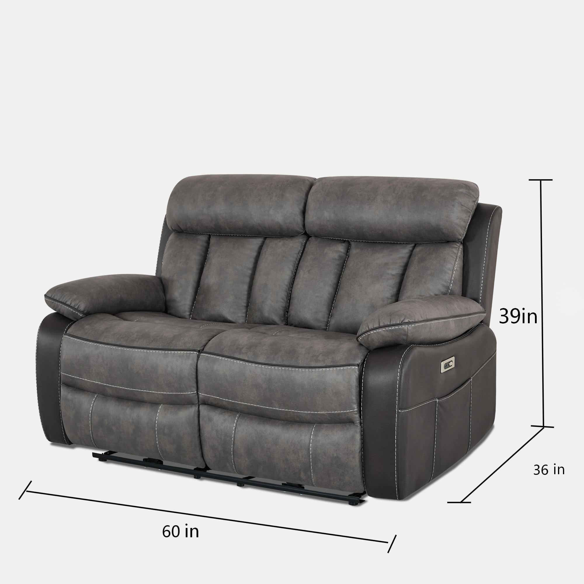 Kael Breathable Leather Power Reclining Sofa - Power Recliner Couch with Side Armrest Storage for Living Room
