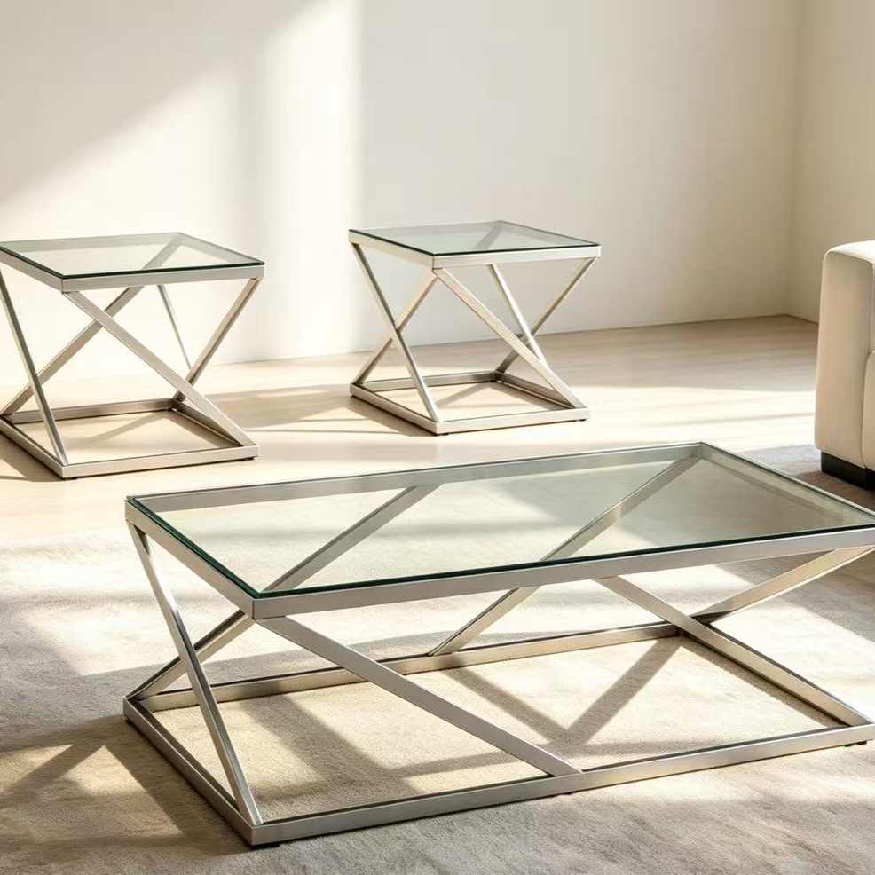 3-Piece Coffee Table Set In Chrome Finish