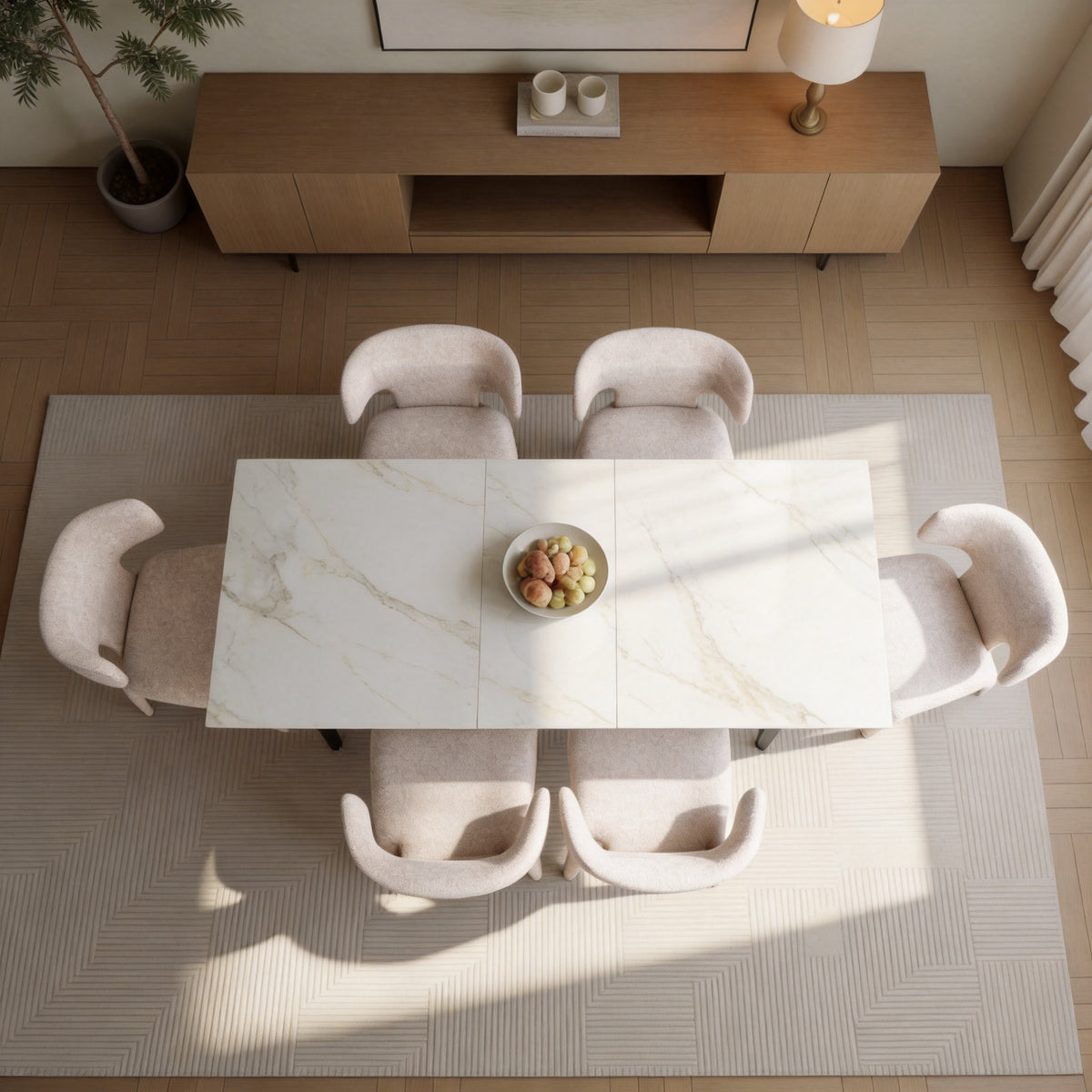 63″-79″ Extendable Sintered Stone Dining Table with Pedestal Base