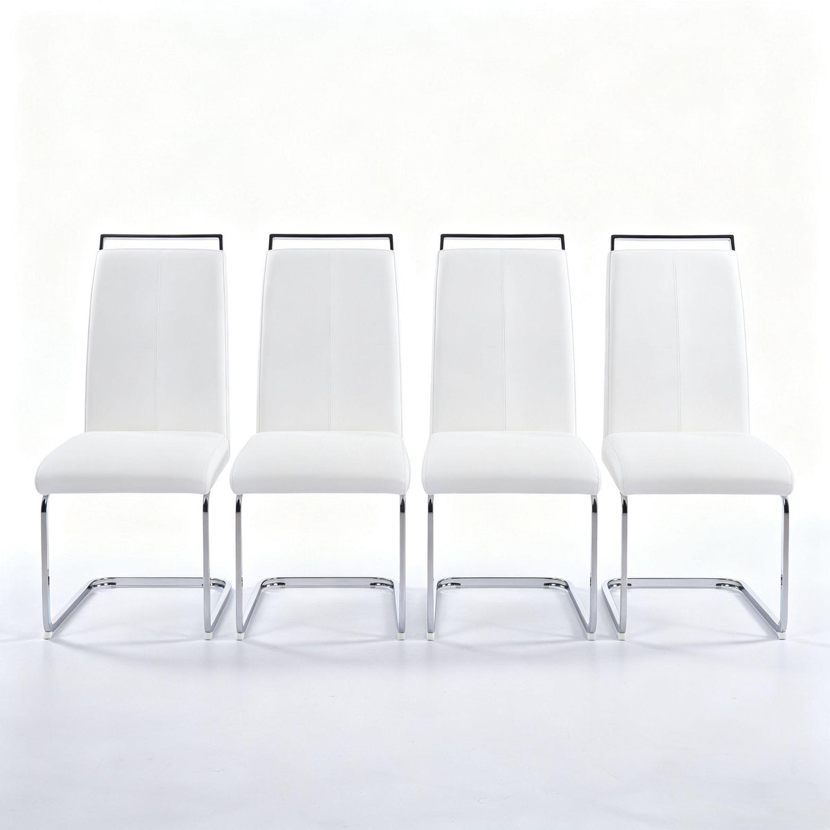 Contemporary Cantilever Dining Chair, Leather Upholstery with Chrome Metal Base 4pCS/CTN