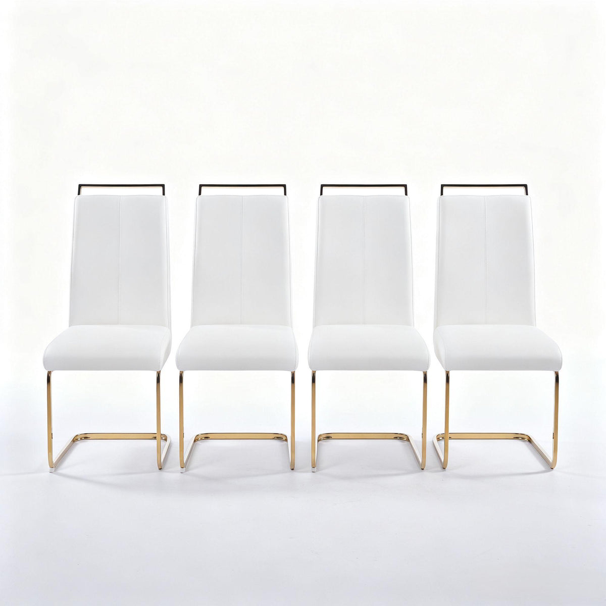 Contemporary Cantilever Dining Chair, Leather Upholstery with Golden Metal Base 4pCS/CTN