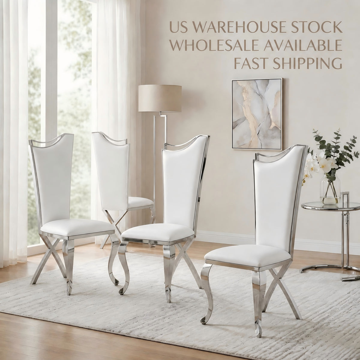 Elegant Wingback Dining  Chair， 201# stainless steel dining chair 4pcs/CTN