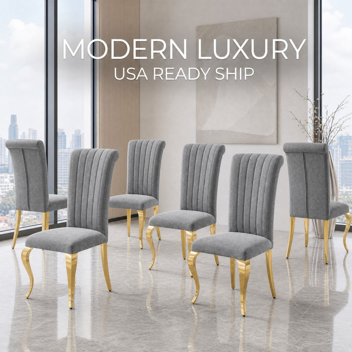 Modern High Back dining chair，201 Stainless Steel  6pcs/CTN