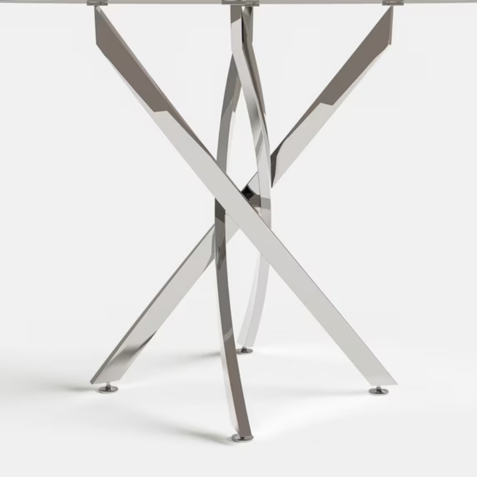DT012-Round Tempered Glass Dining Table with Chrome Metal X‑Shape Base