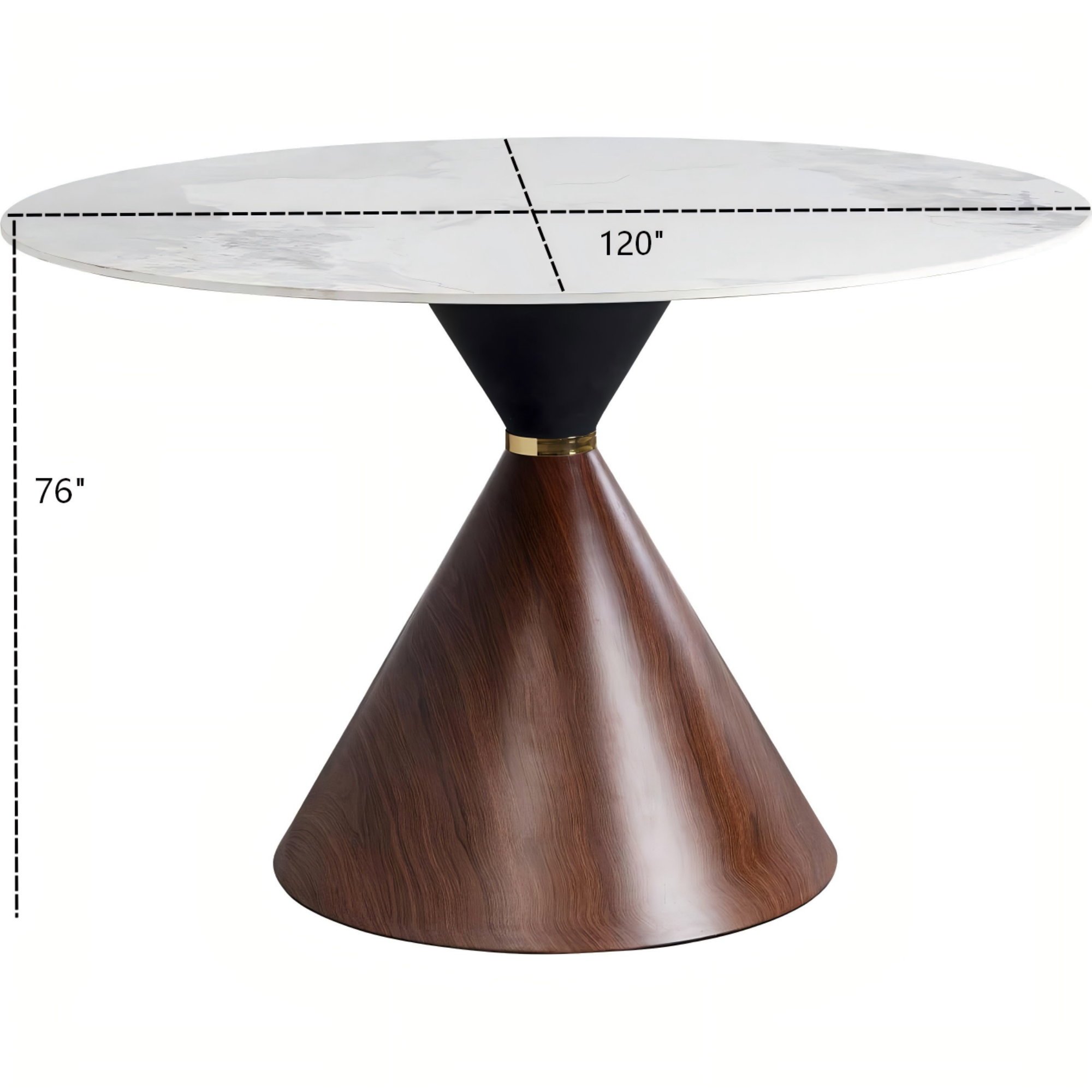 DT016-Contemporary Round Sintered Stone Dinner Table, Single Cone Pedestal Dining Table