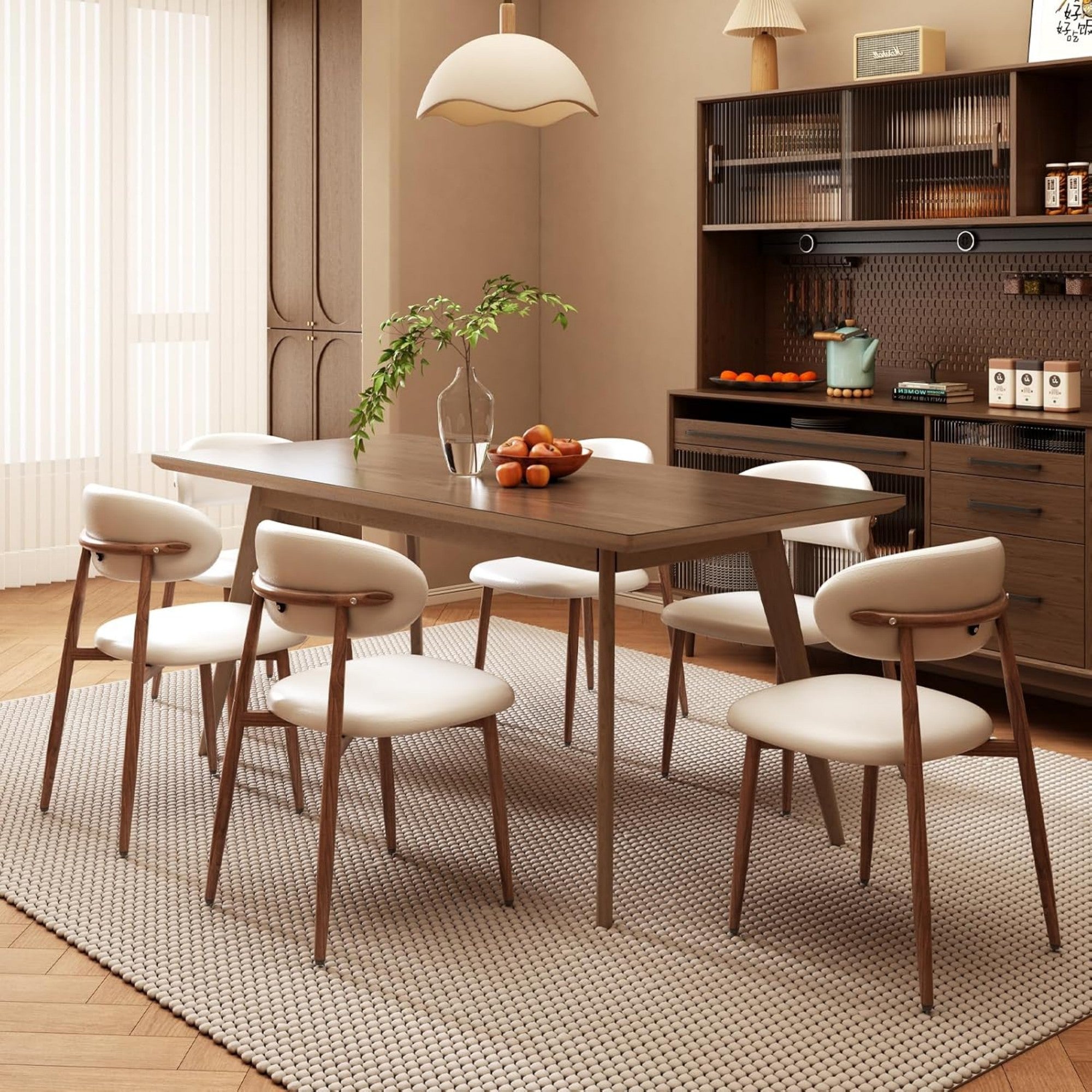 CH011-2PCS/CTN-Mid‑Century Upholstered Side Chair, White Faux Leather Dining Chair