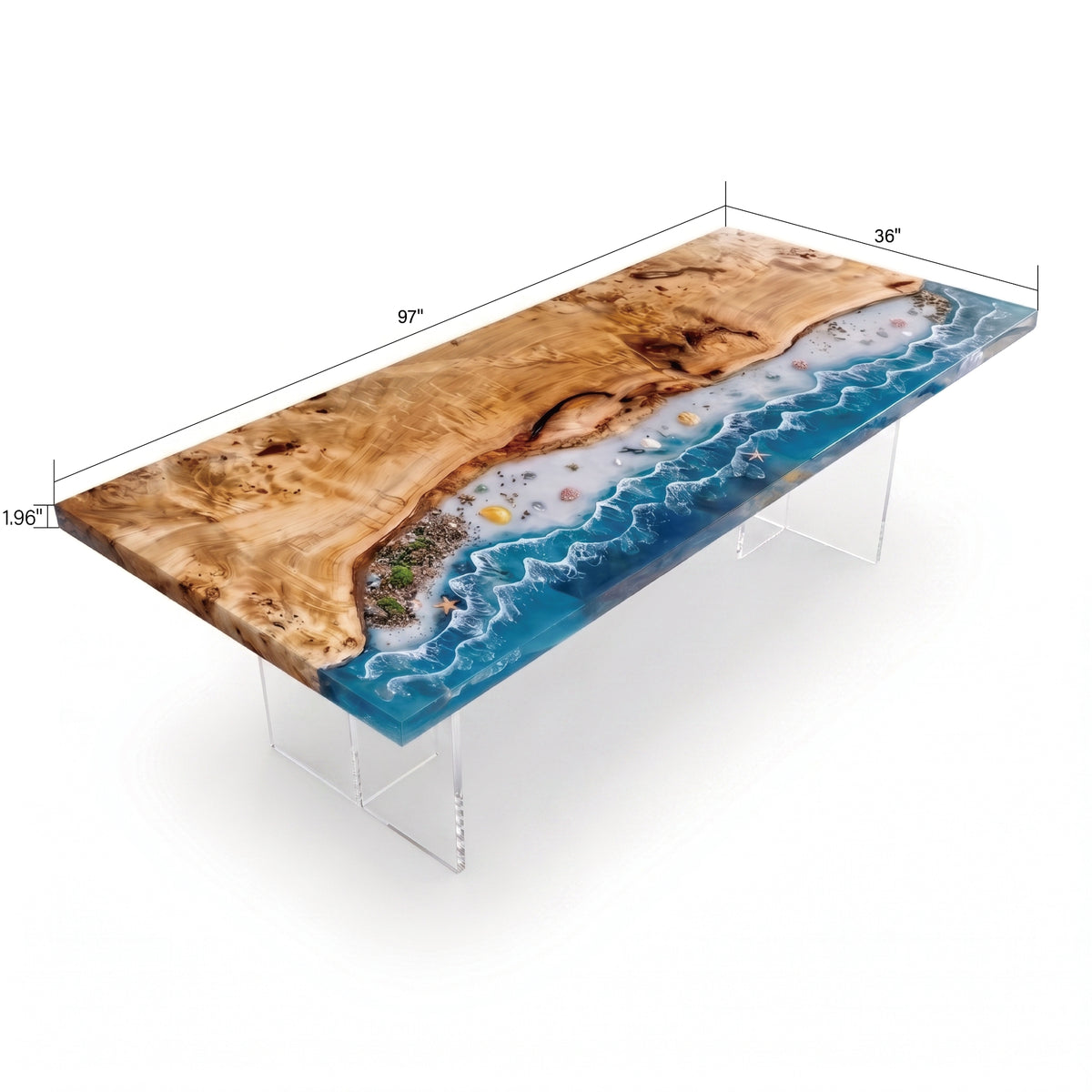 Poplar River Epoxy Rectangular Dining Table（Tabletop only, legs not included）