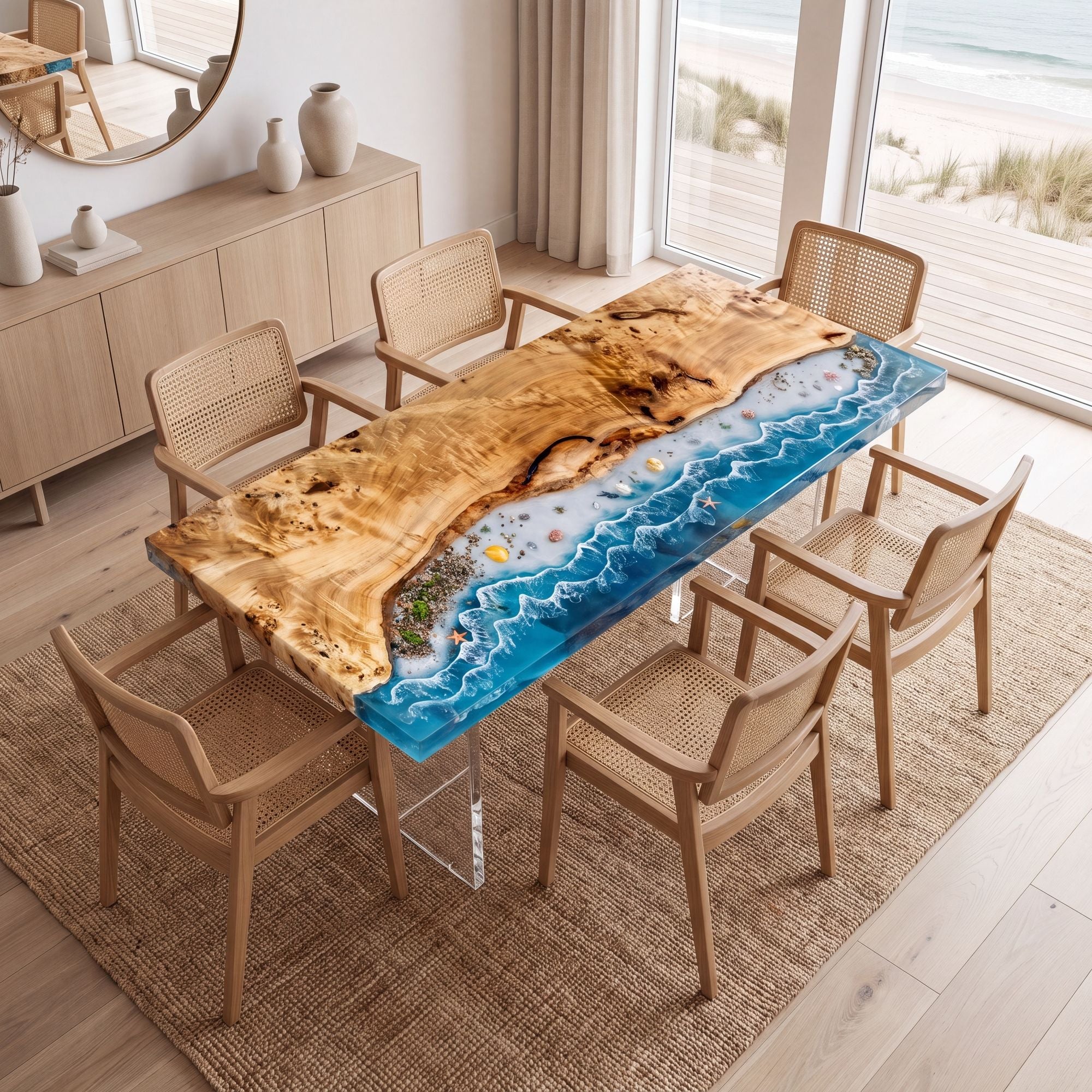 Poplar River Epoxy Rectangular Dining Table（Tabletop only, legs not included）