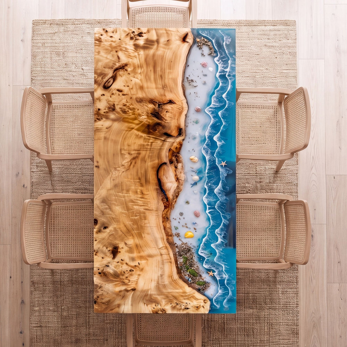 Poplar River Epoxy Rectangular Dining Table（Tabletop only, legs not included）