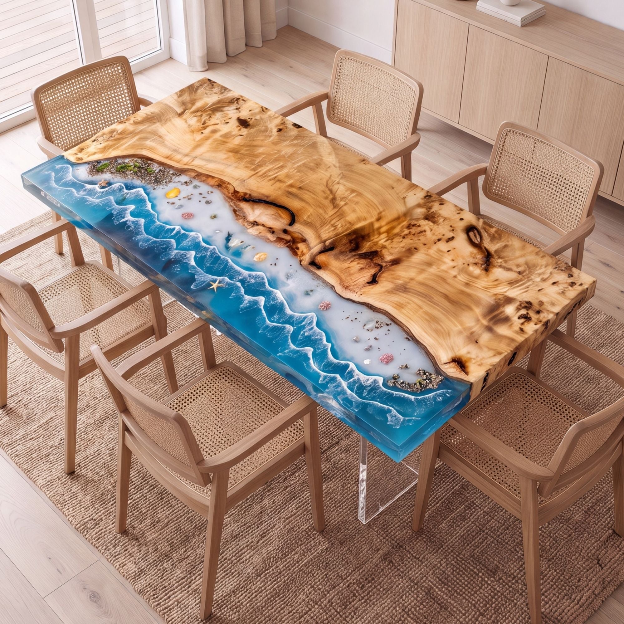 Poplar River Epoxy Rectangular Dining Table（Tabletop only, legs not included）