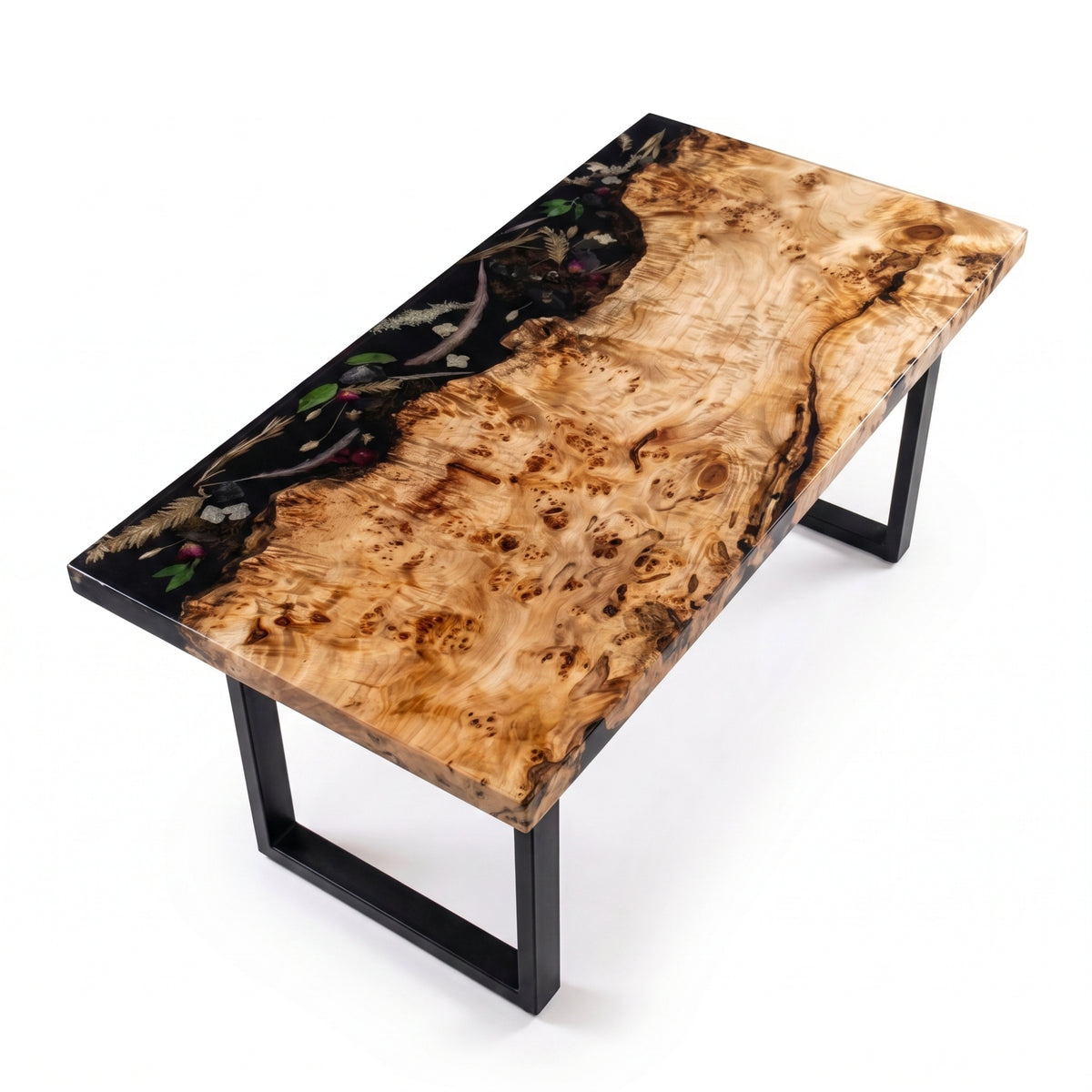 Poplar Black Epoxy Rectangular Dining Table（Tabletop only, legs not included）