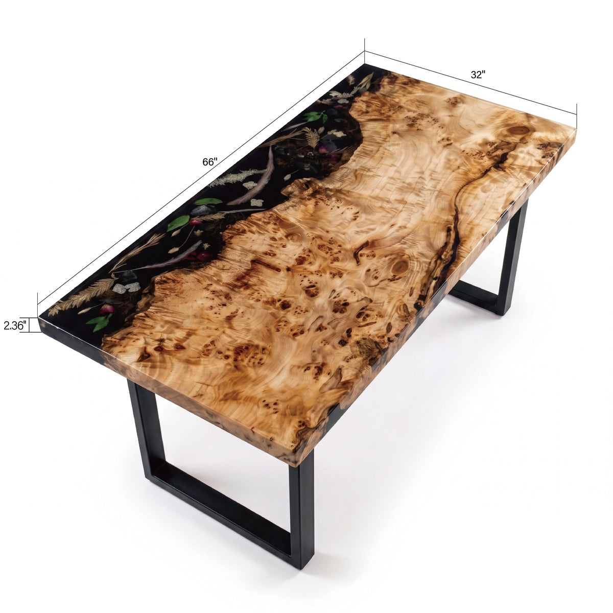 Poplar Black Epoxy Rectangular Dining Table（Tabletop only, legs not included）