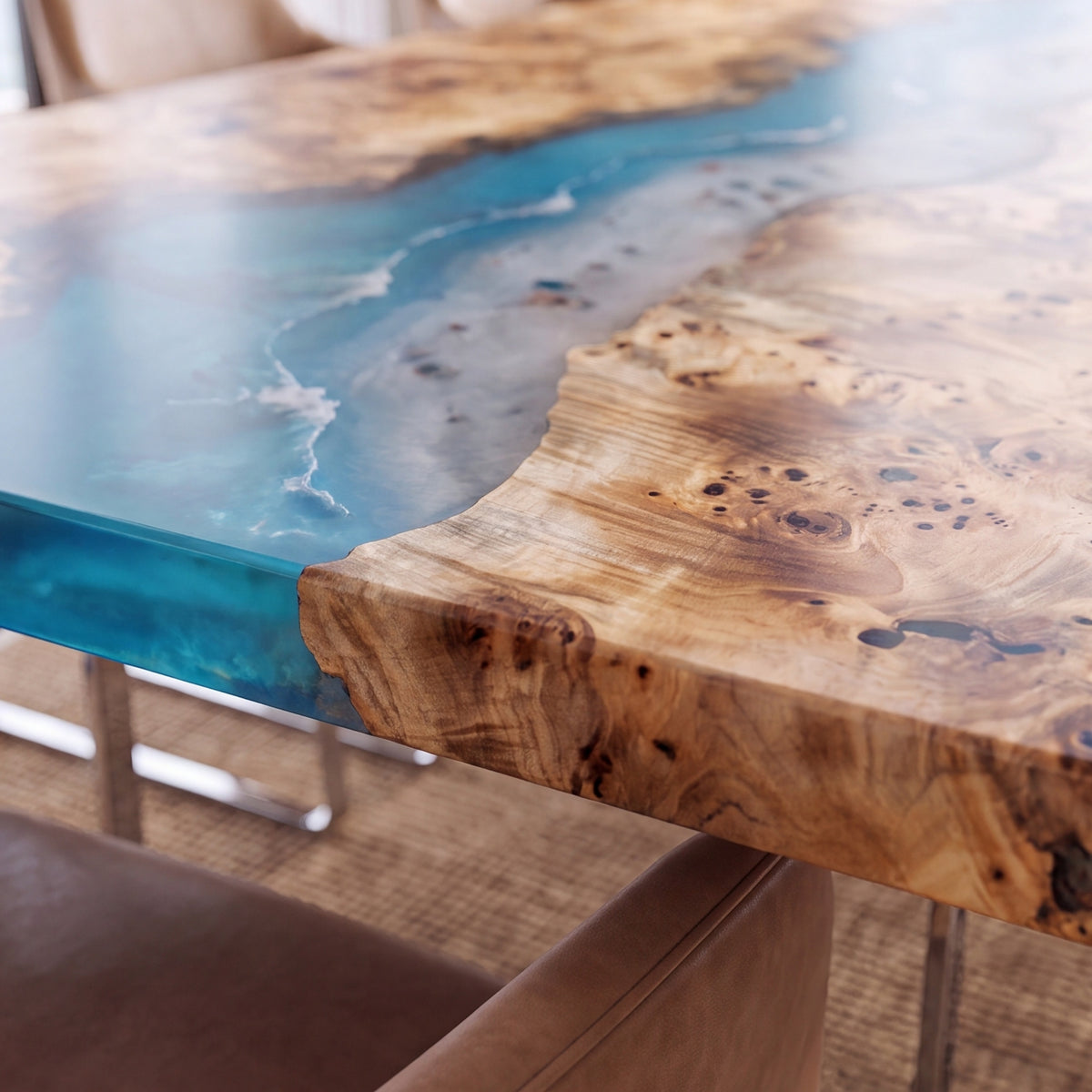Poplar Blue Epoxy River Rectangular Dining Table（Tabletop only, legs not included）