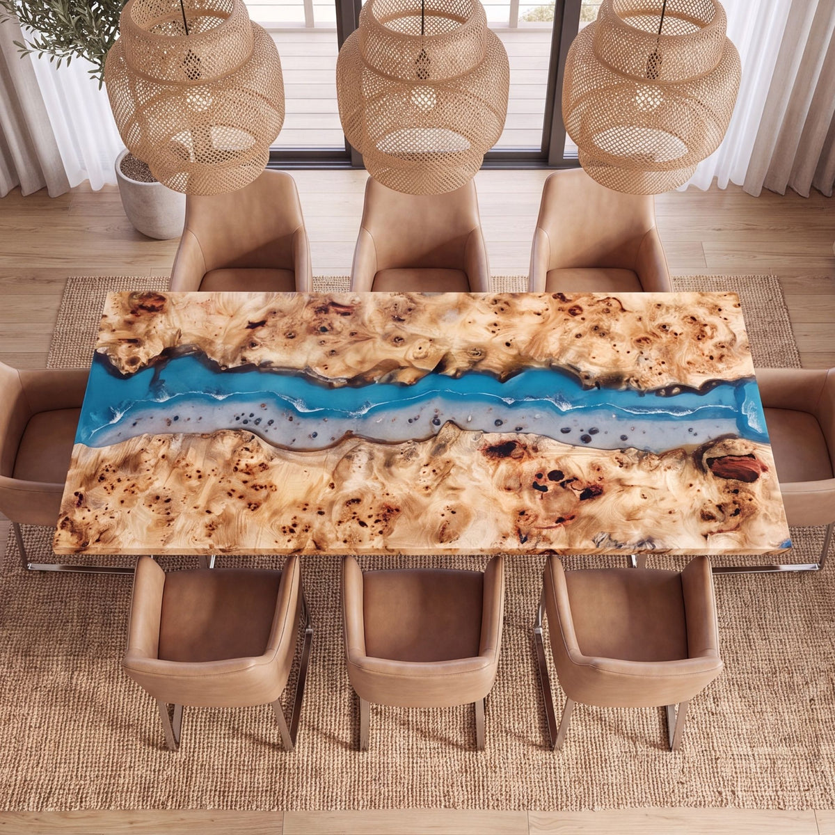 Poplar Blue Epoxy River Rectangular Dining Table（Tabletop only, legs not included）