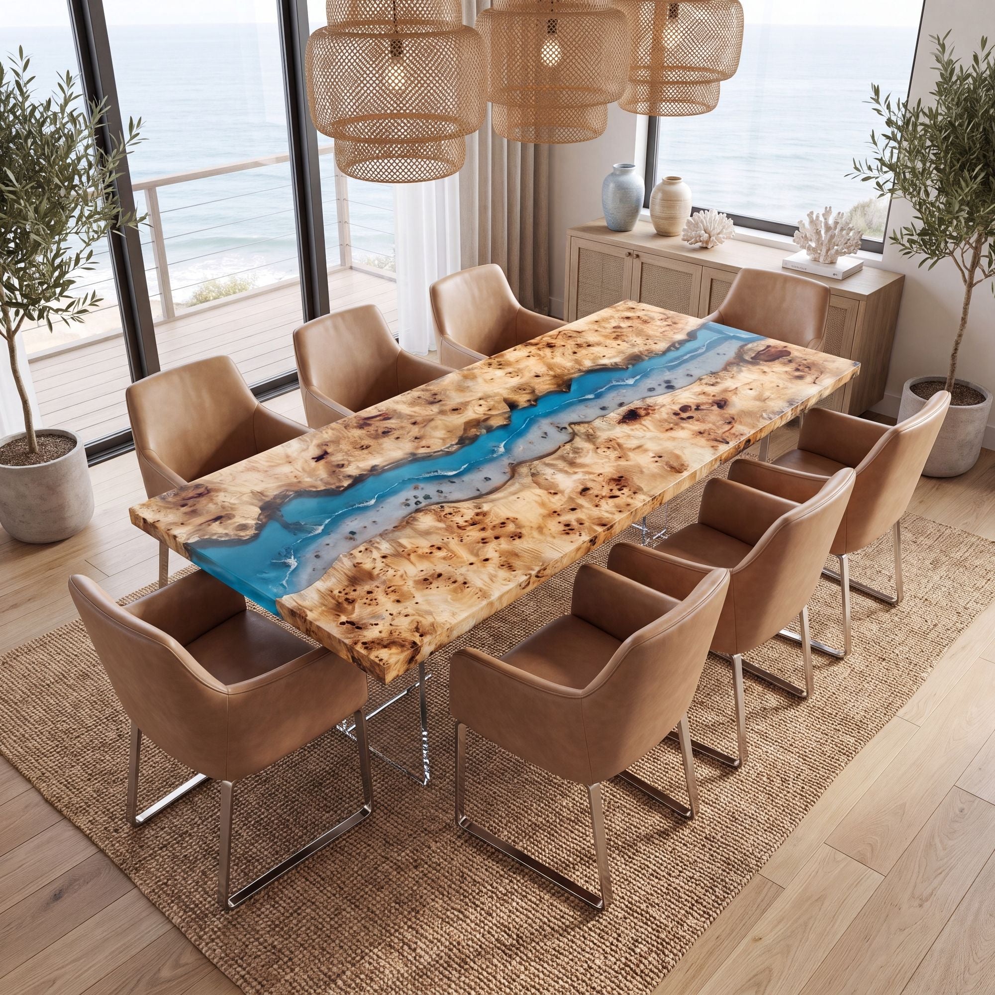 Poplar Blue Epoxy River Rectangular Dining Table（Tabletop only, legs not included）