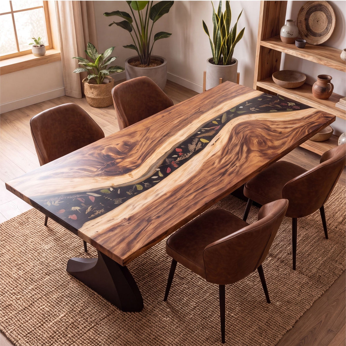 Walnut Black Epoxy Rectangular Dining Table（Tabletop only, legs not included）