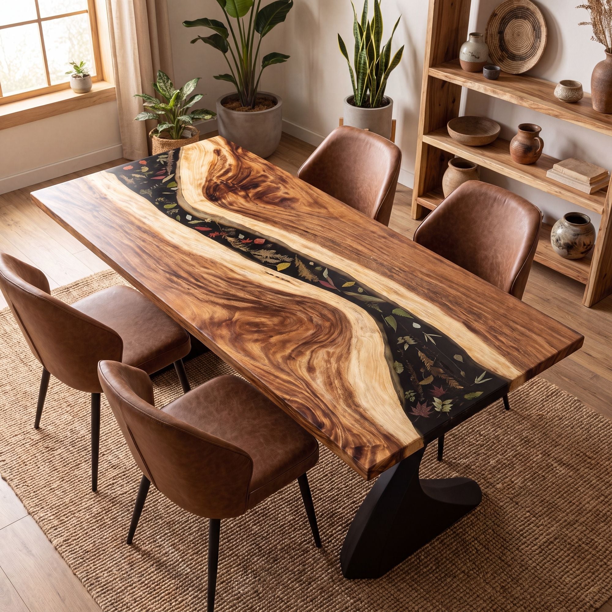 Walnut Black Epoxy Rectangular Dining Table（Tabletop only, legs not included）