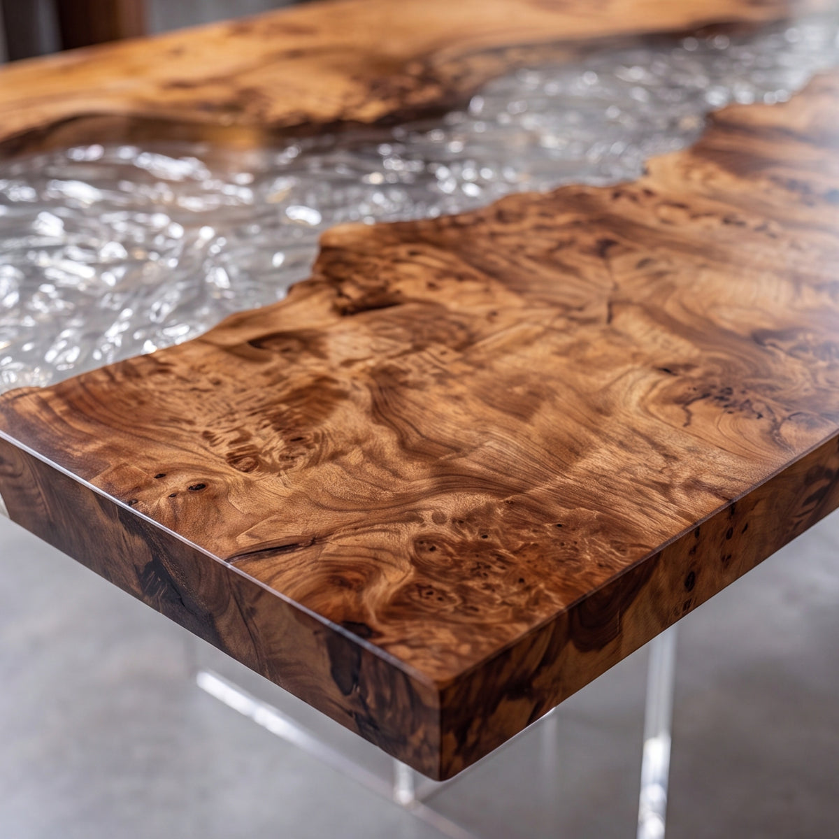 Poplar Ice Crystal Epoxy Rectangular Dining Table（Tabletop only, legs not included）