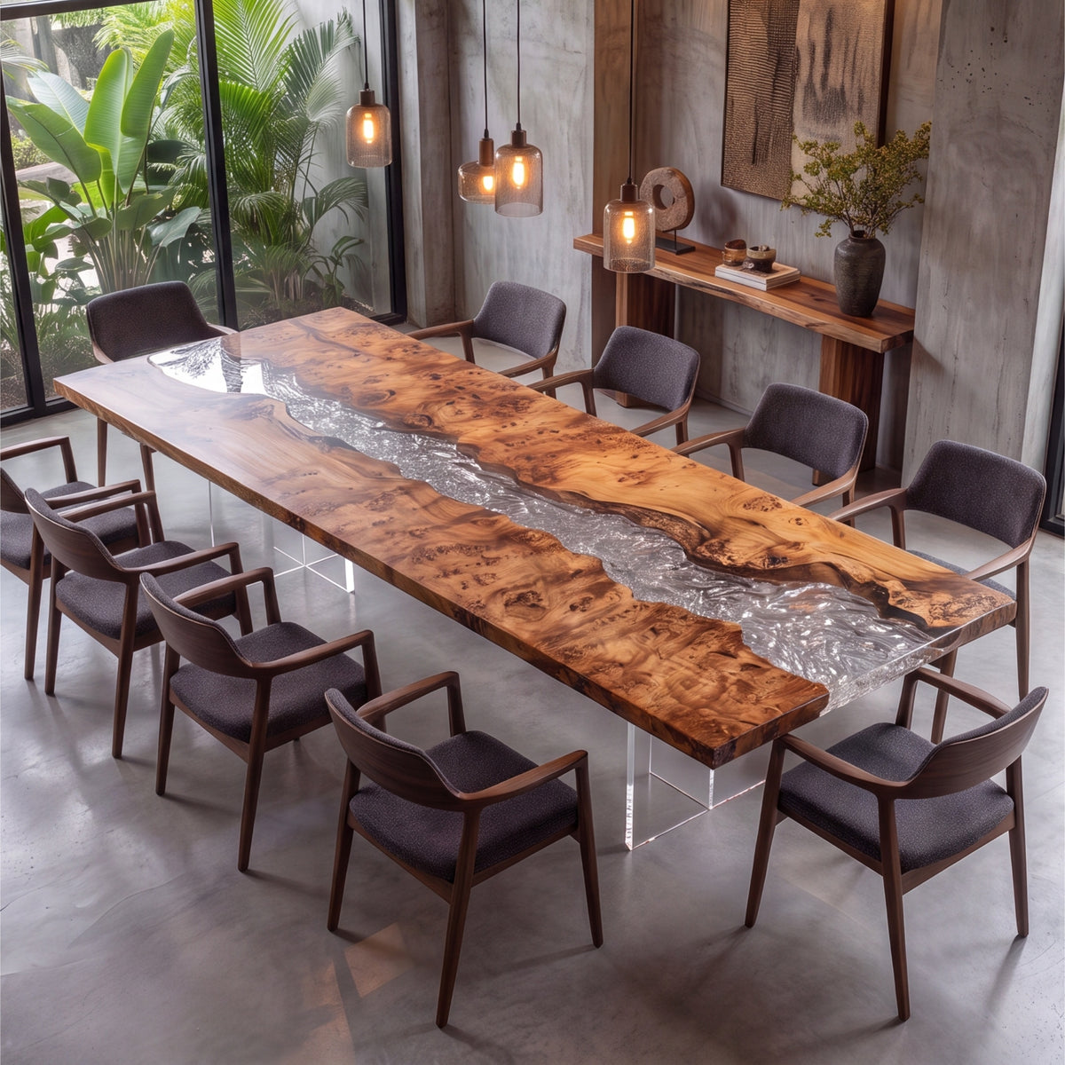 Poplar Ice Crystal Epoxy Rectangular Dining Table（Tabletop only, legs not included）