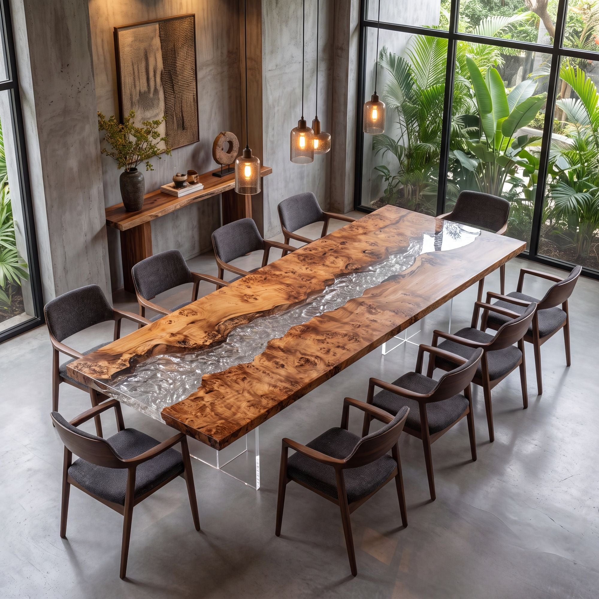 Poplar Ice Crystal Epoxy Rectangular Dining Table（Tabletop only, legs not included）