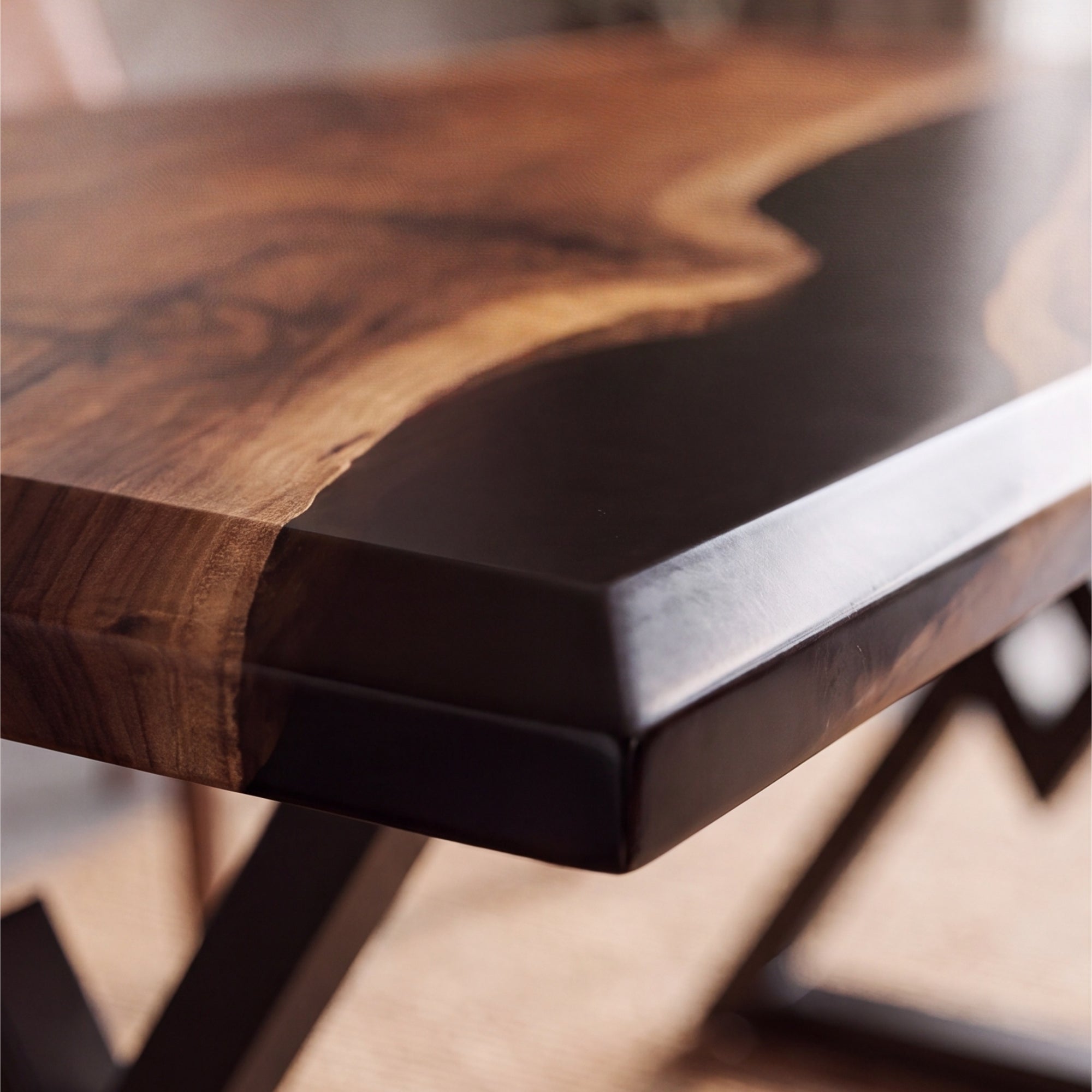Black Walnut Black Epoxy Rectangular Dining Table（Tabletop only, legs not included）