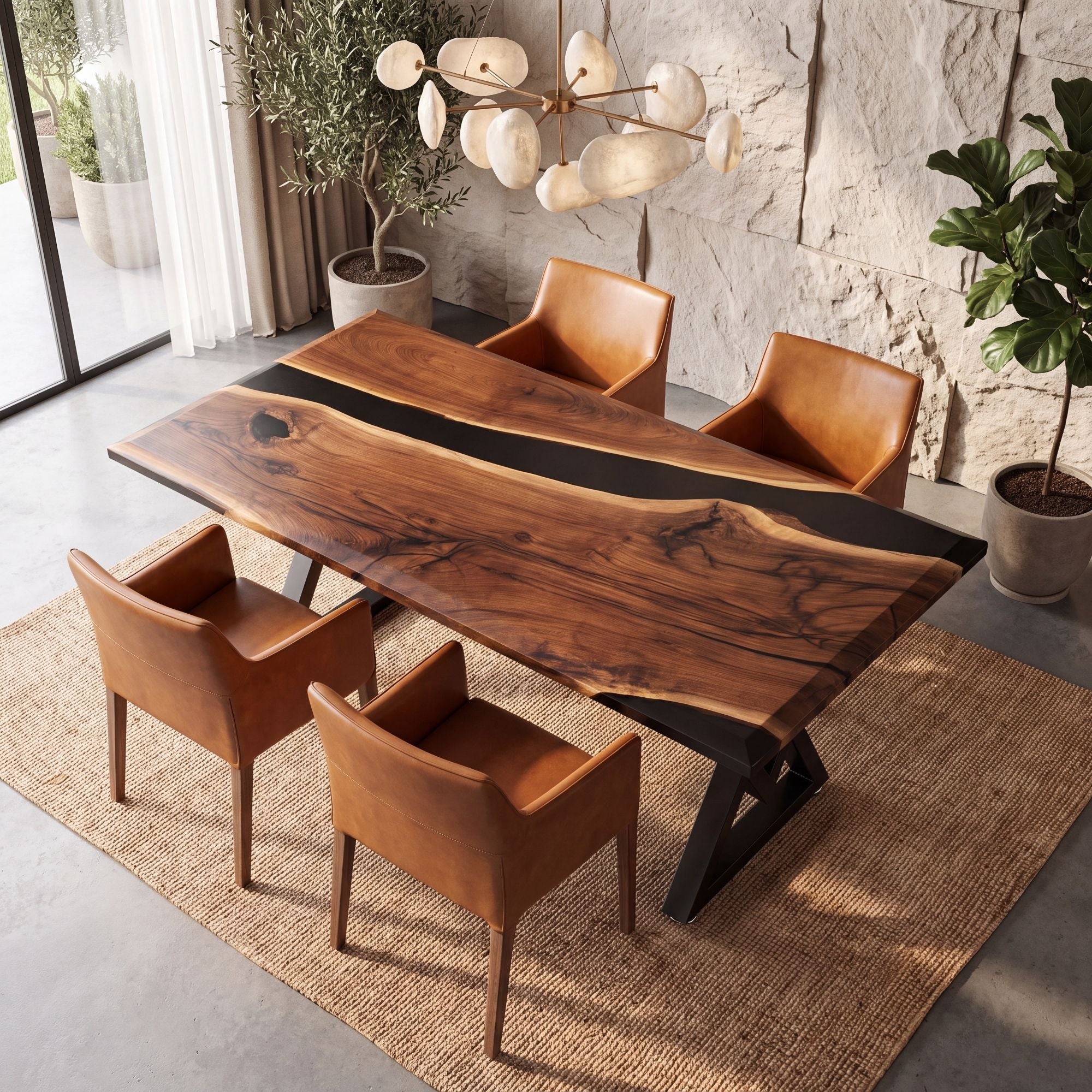 Black Walnut Black Epoxy Rectangular Dining Table（Tabletop only, legs not included）