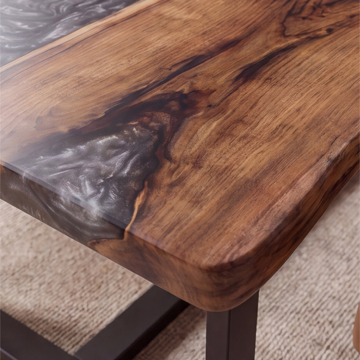 Black Walnut Gray Epoxy Rectangular Dining Table（Tabletop only, legs not included）